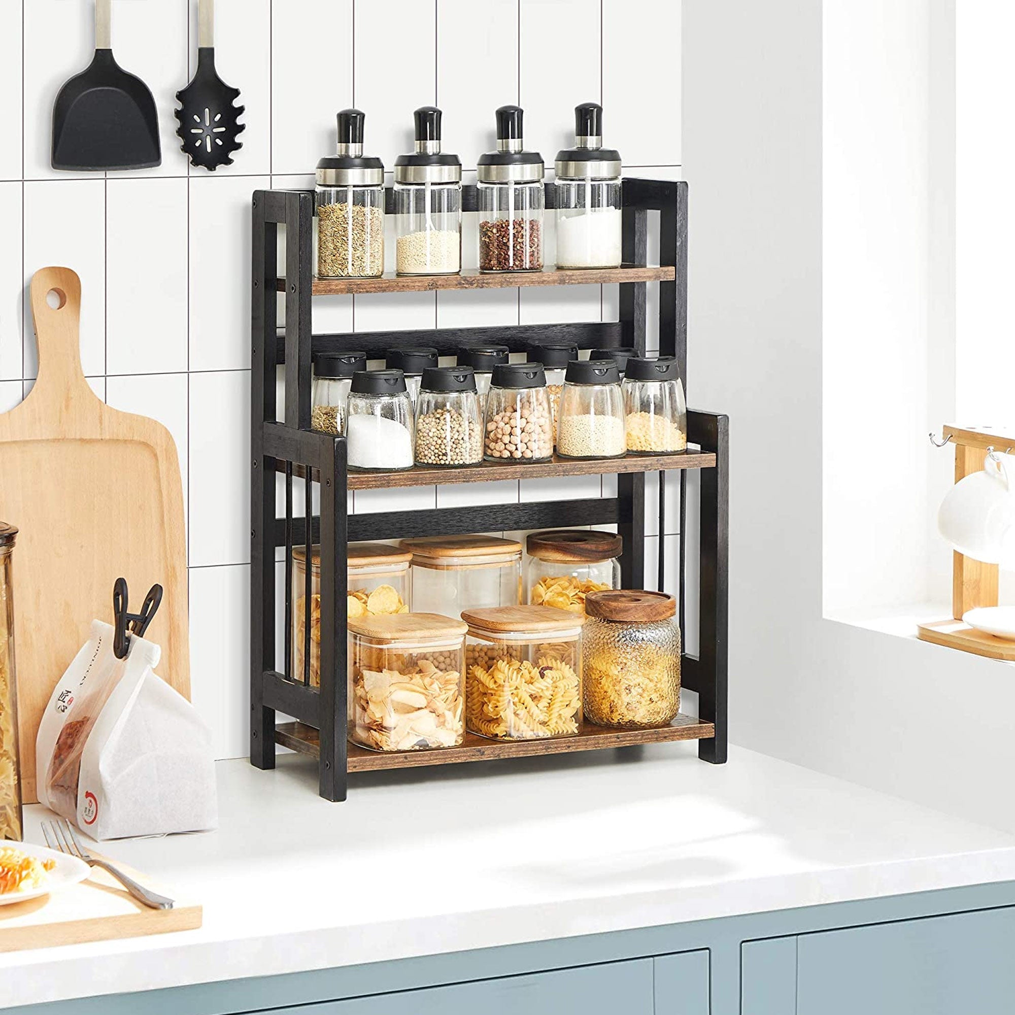 Herb rack with 3 levels - kitchen rack - storage rack - brown / black