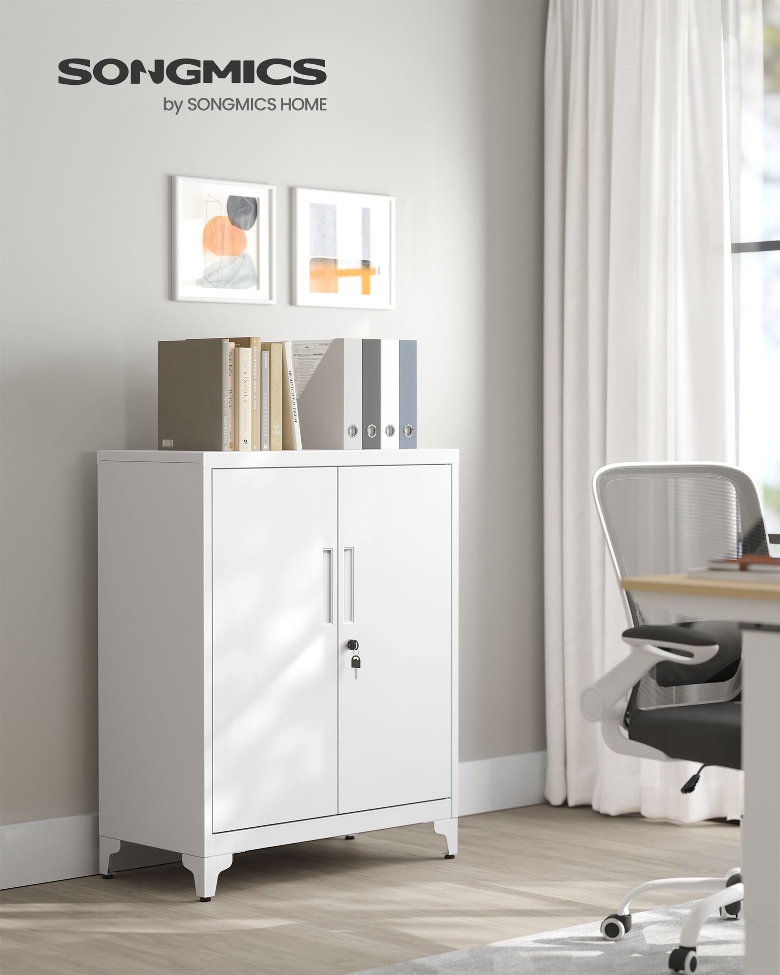Lockable archive cabinet with 2 doors - 40 × 80 × 90 cm - matt white