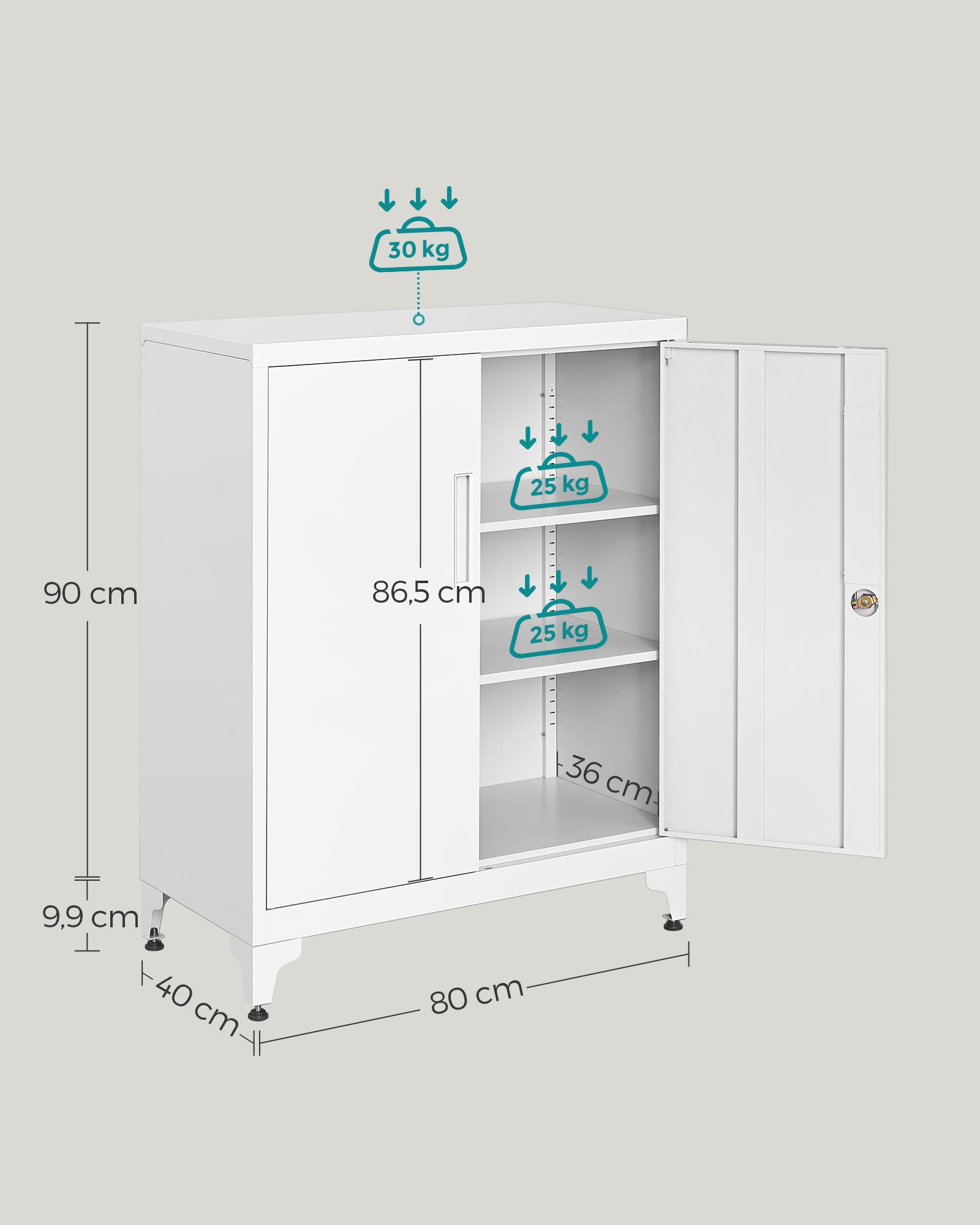 Lockable archive cabinet with 2 doors - 40 × 80 × 90 cm - matt white