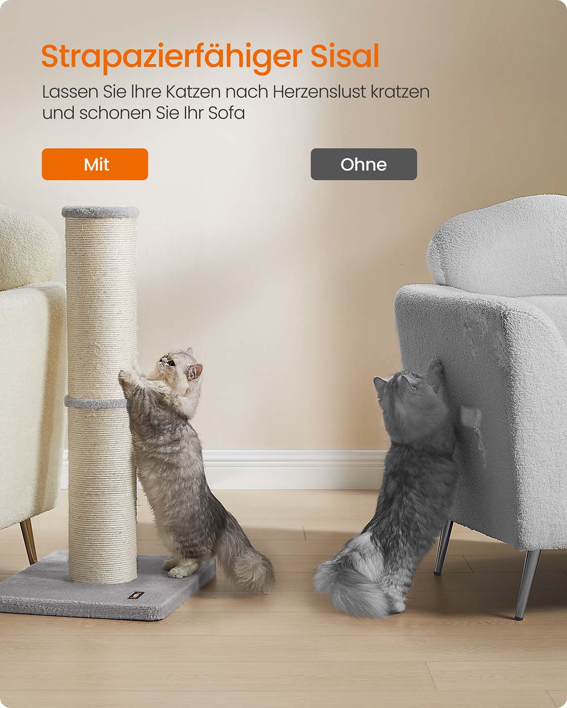 XXL scratching post for large cats, pigeon gray