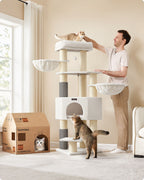 Scratching post with plateaus 50 x 50 x 160 cm crème white beige