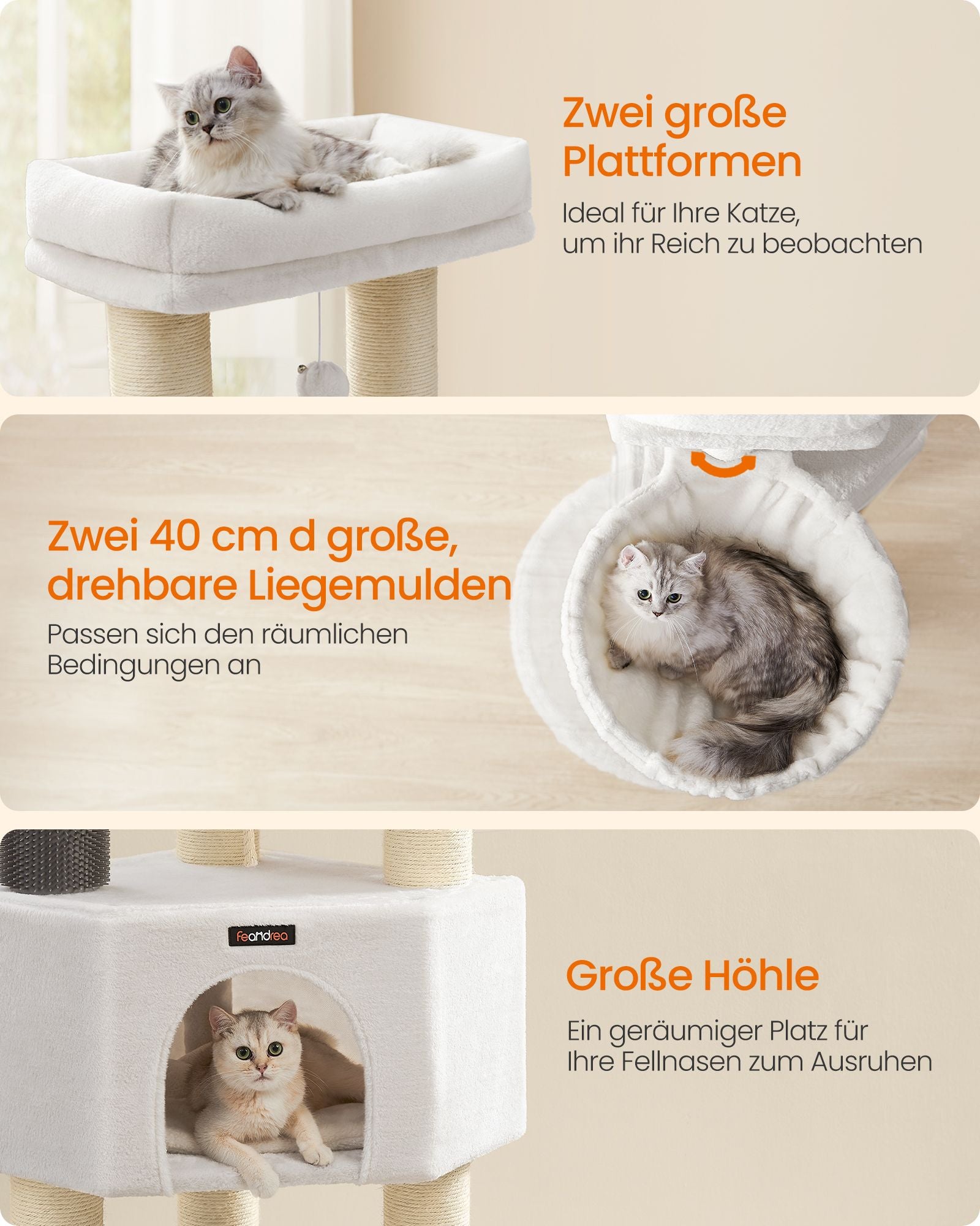 Scratching post with plateaus 50 x 50 x 160 cm crème white beige
