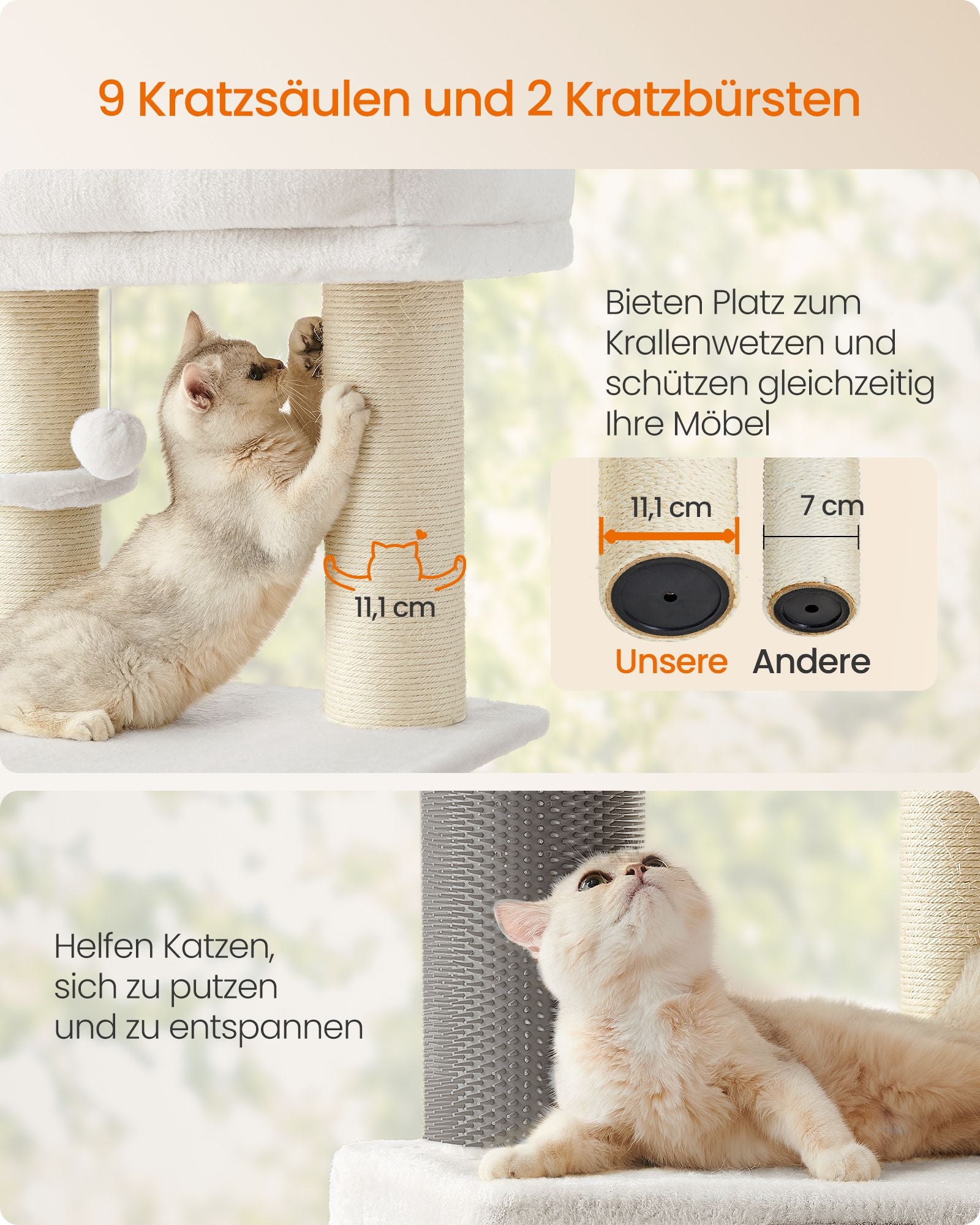Scratching post with plateaus 50 x 50 x 160 cm crème white beige