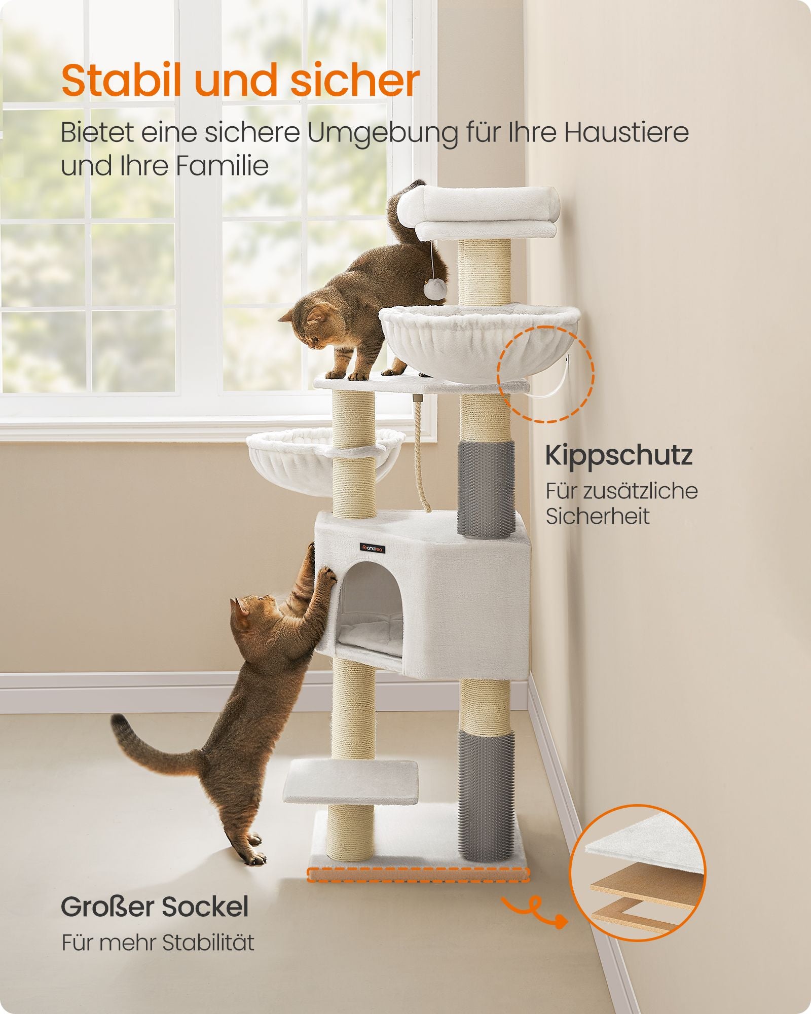 Scratching post with plateaus 50 x 50 x 160 cm crème white beige