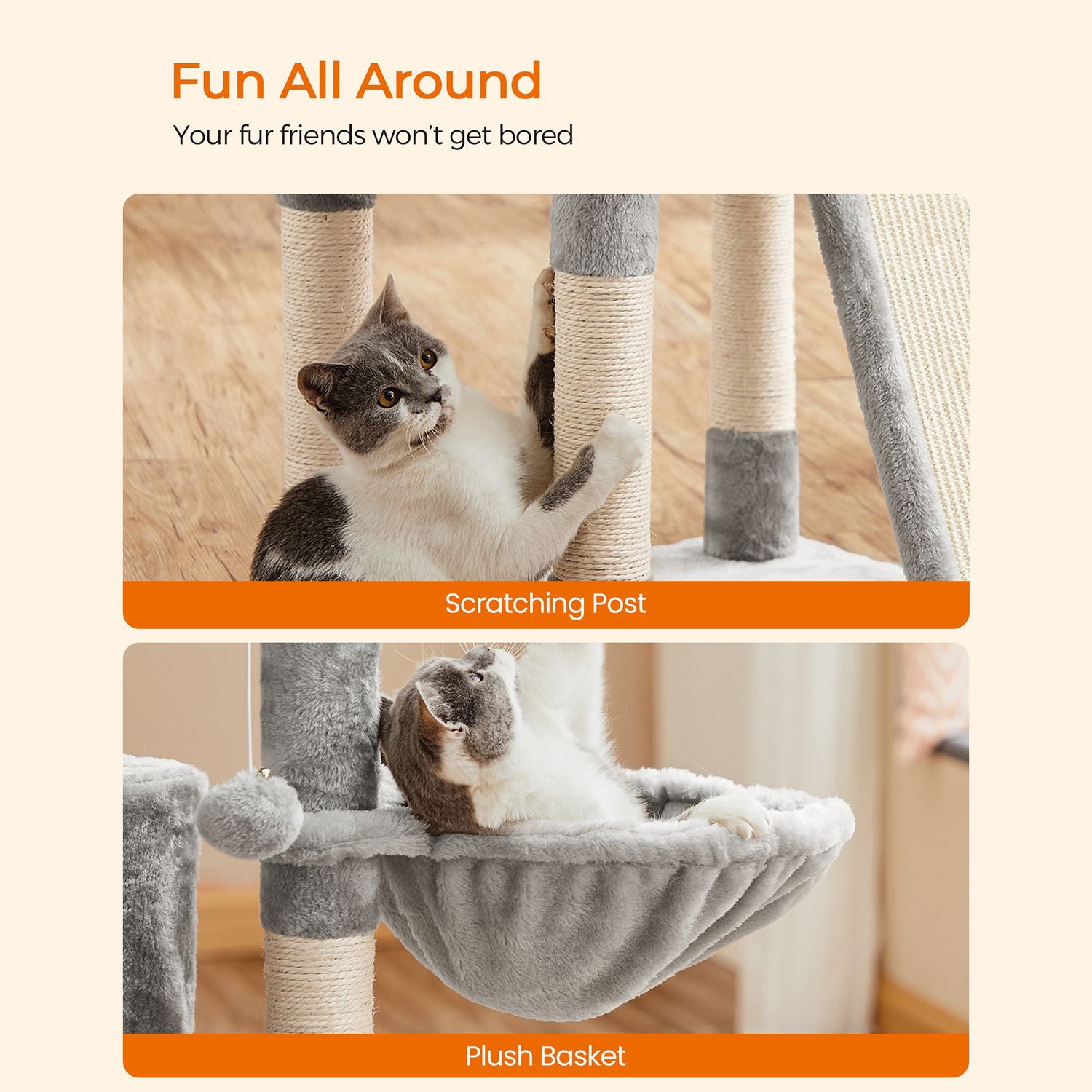 Scratching post XXL - 168 cm high - light gray