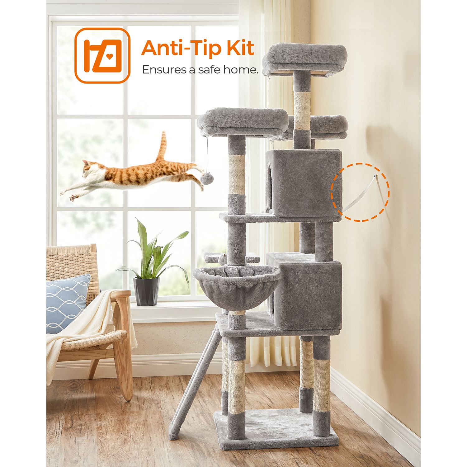 Scratching post XXL - 168 cm high - light gray