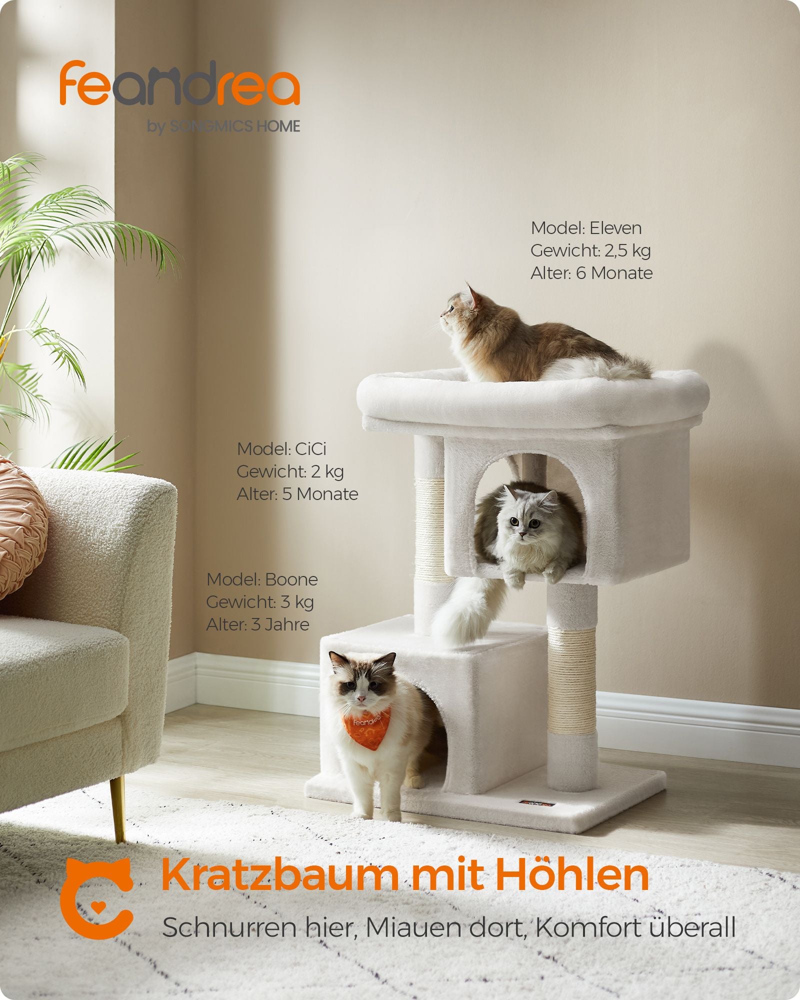 Scratching post - for large cats - up to 7 kg - cream white