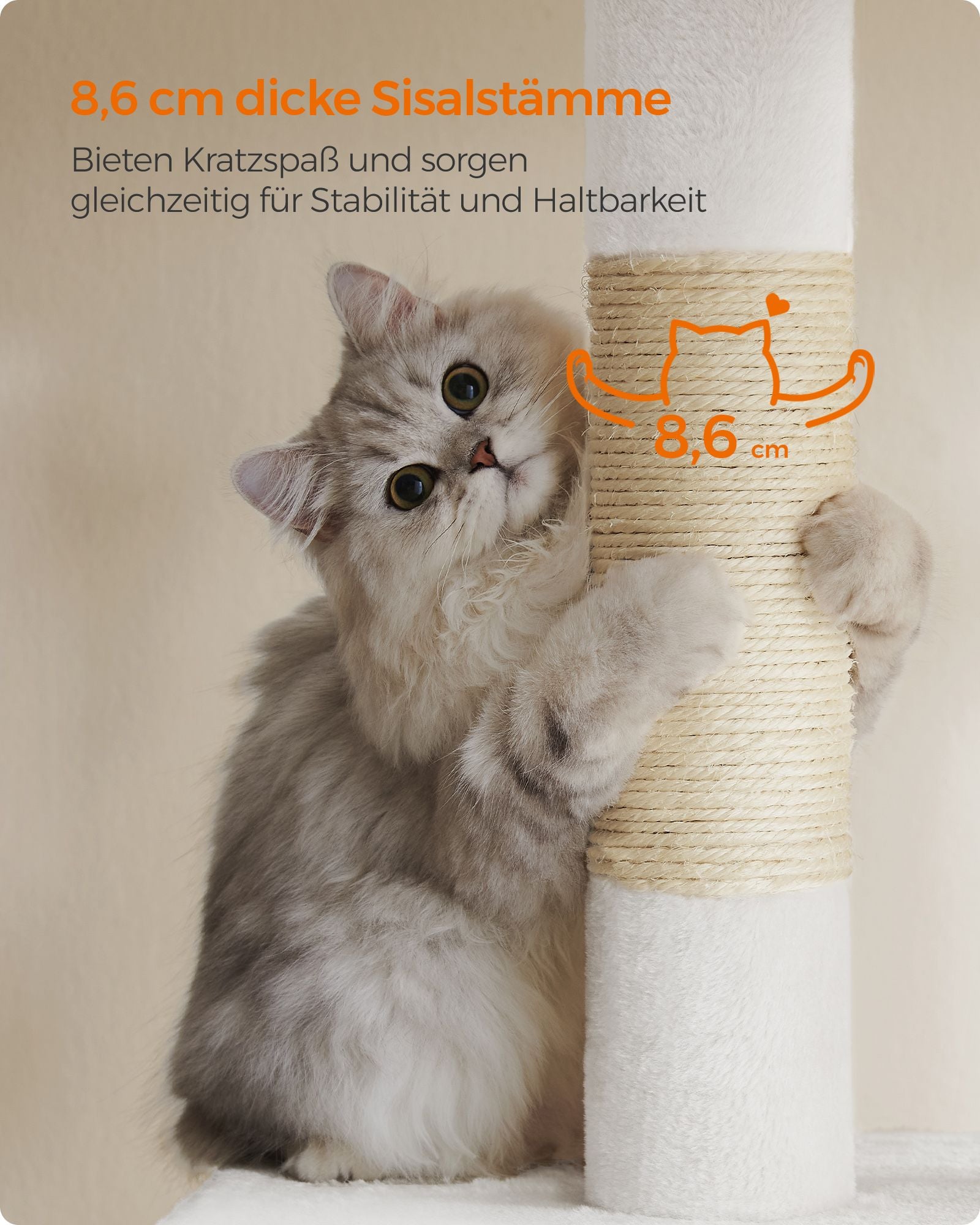 Scratching post - for large cats - up to 7 kg - cream white