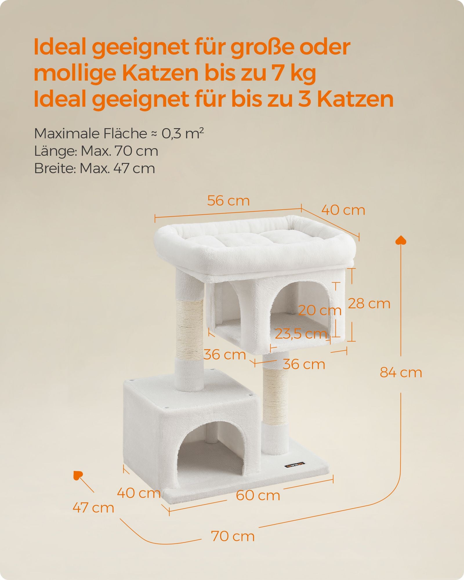 Scratching post - for large cats - up to 7 kg - cream white