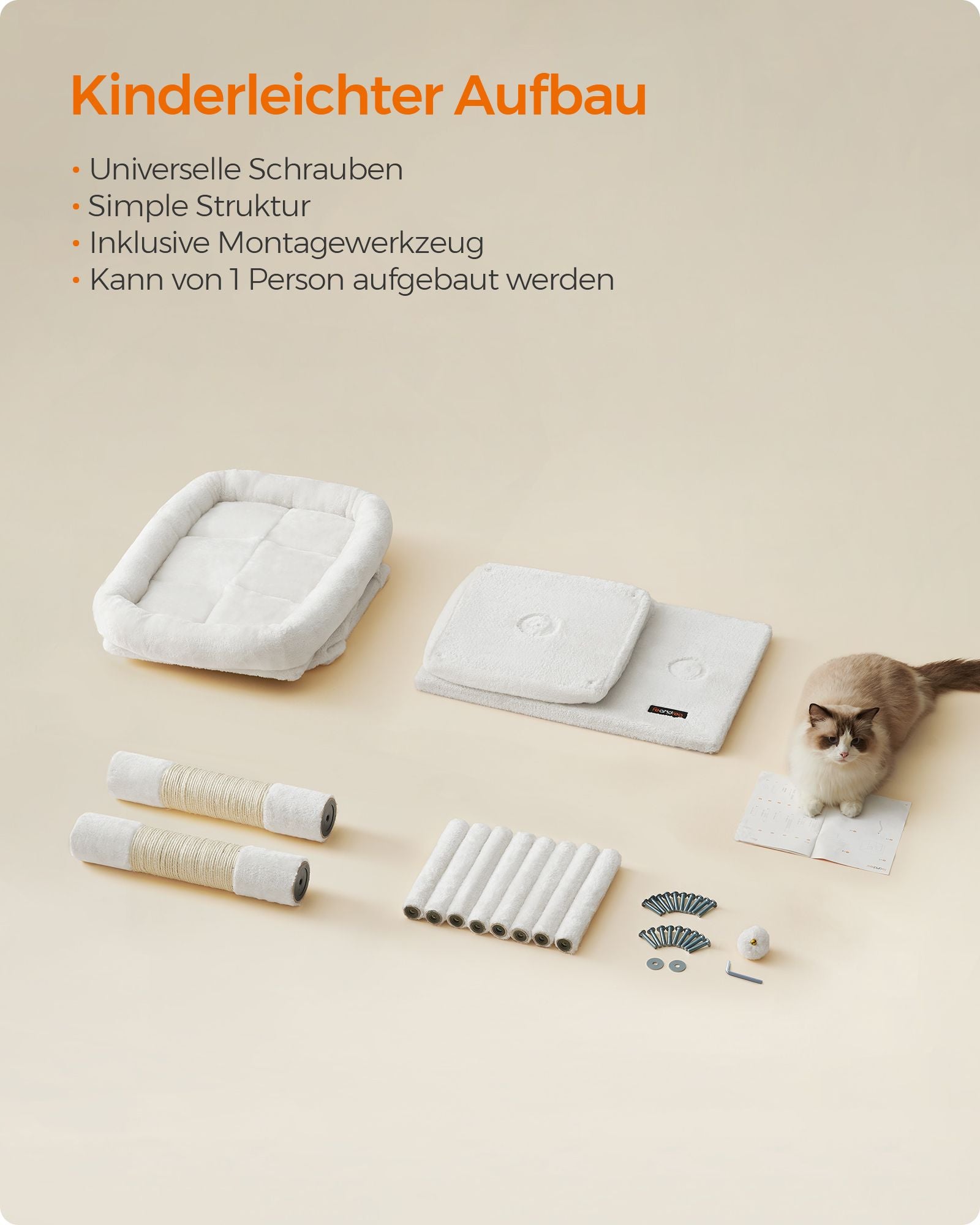 Scratching post - for large cats - up to 7 kg - cream white
