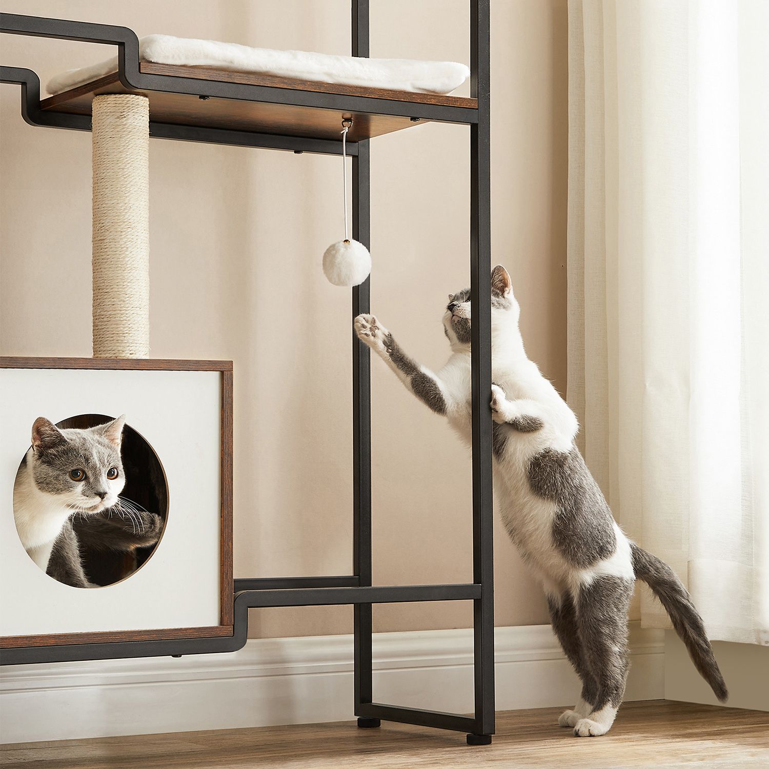 Scratching post - 2 -in -1 furniture - with shelf - brown