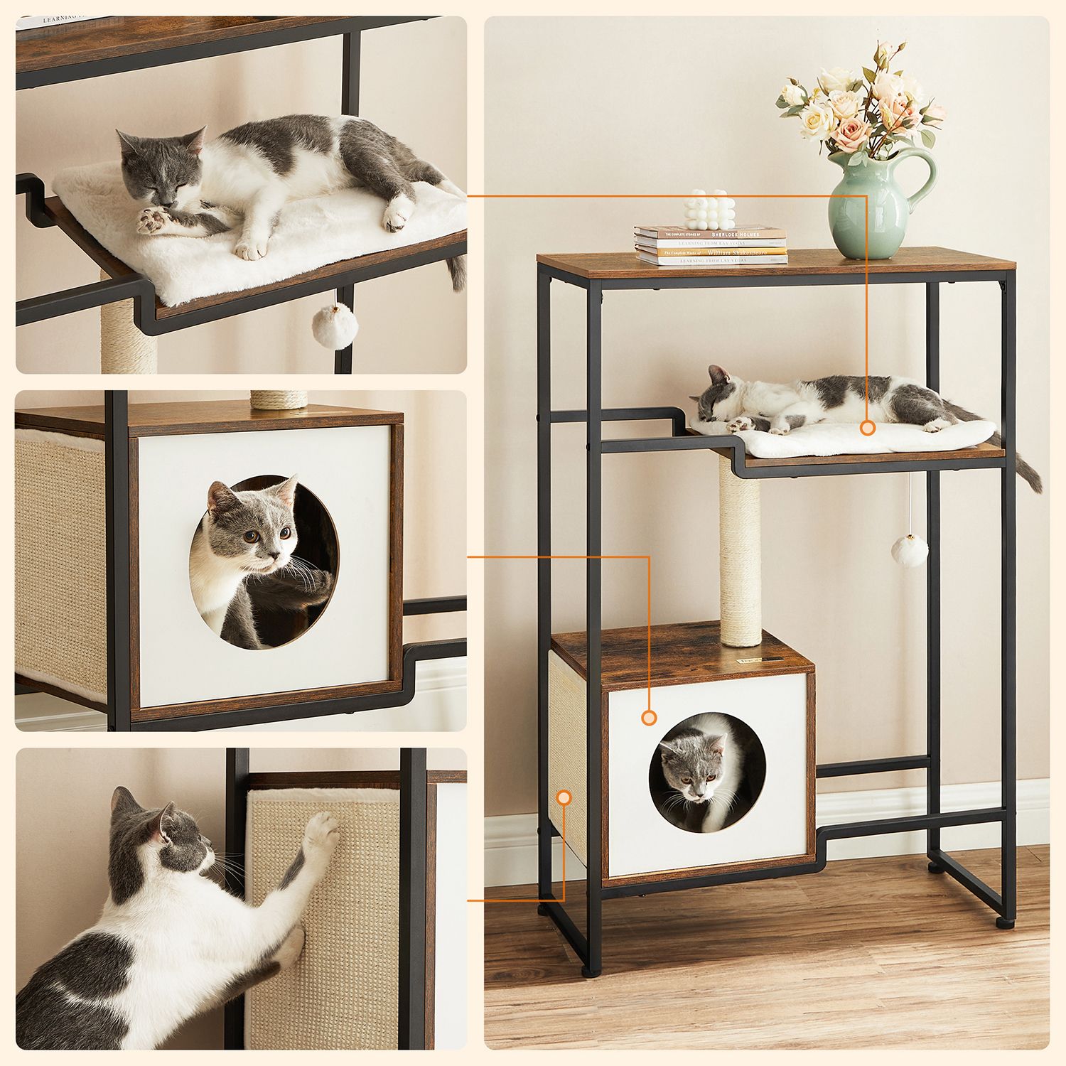 Scratching post - 2 -in -1 furniture - with shelf - brown