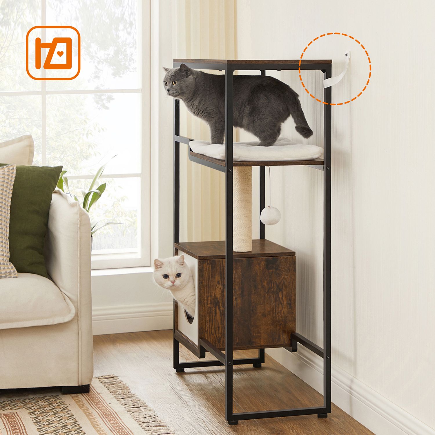 Scratching post - 2 -in -1 furniture - with shelf - brown