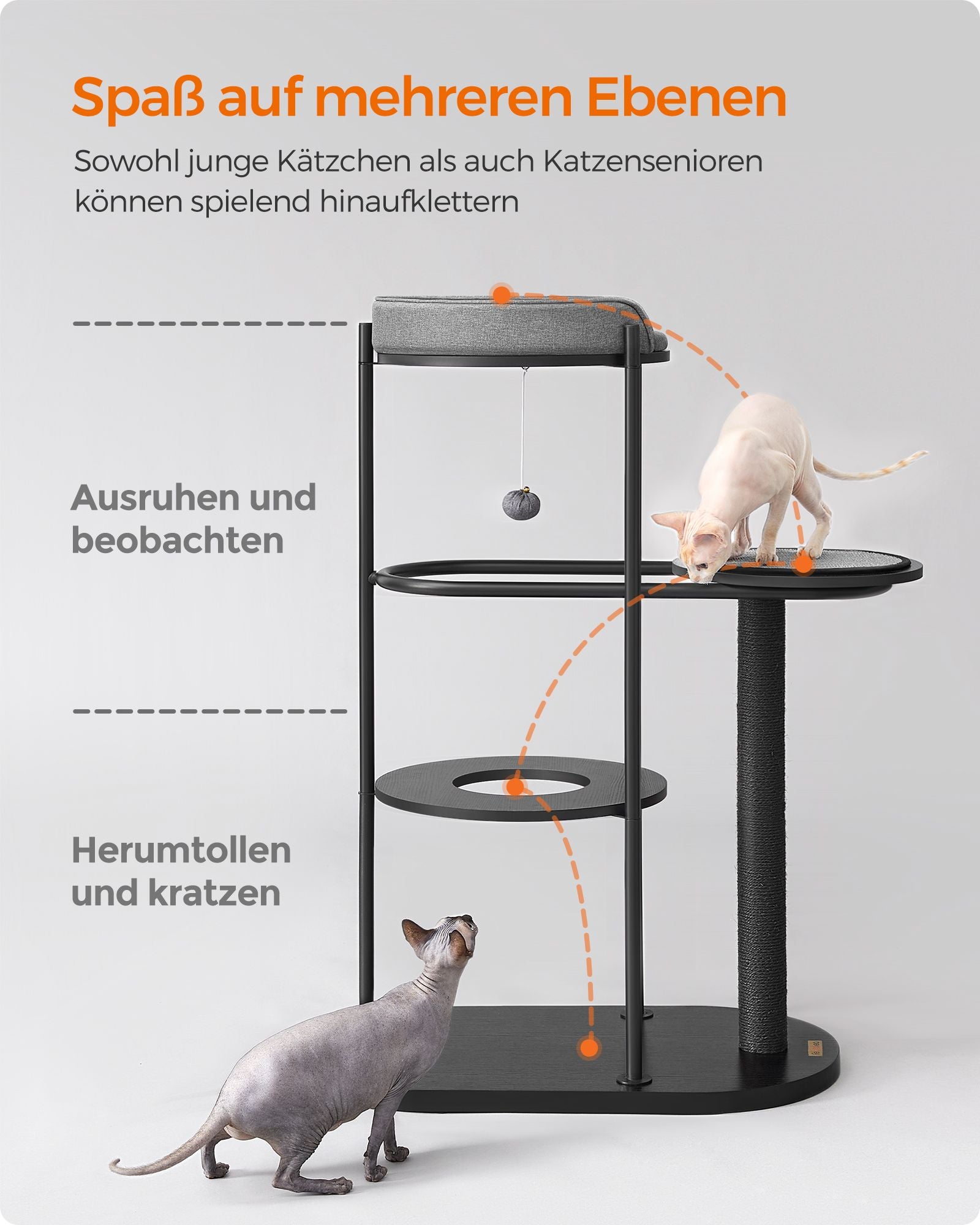 Scratching post - 111 cm high - classic black sisalstam