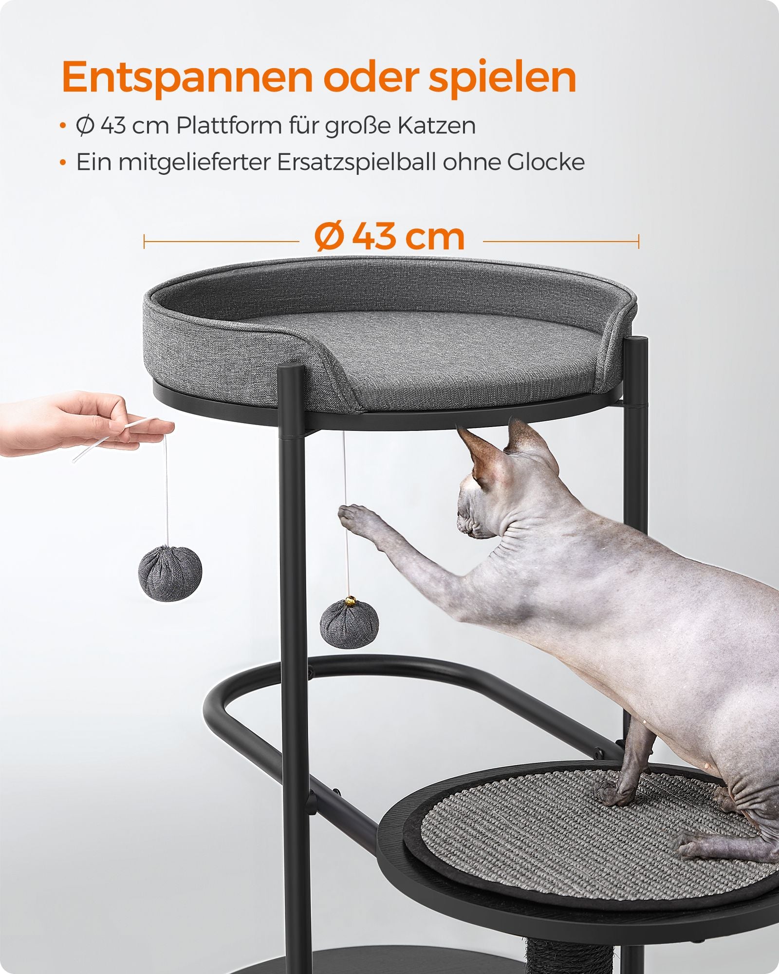 Scratching post - 111 cm high - classic black sisalstam