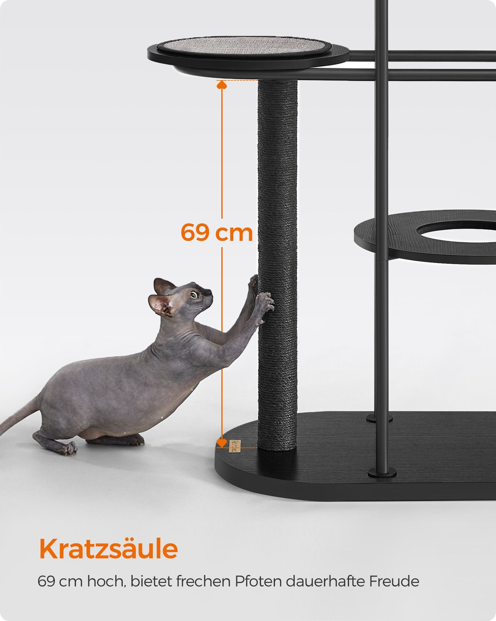 Scratching post - 111 cm high - classic black sisalstam