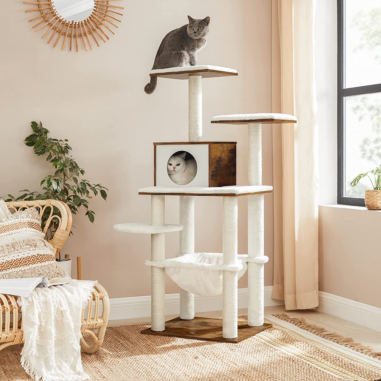 Scratching post - cat tree - With removable pillows - 3 plateaus - Modern - Vintage Brown
