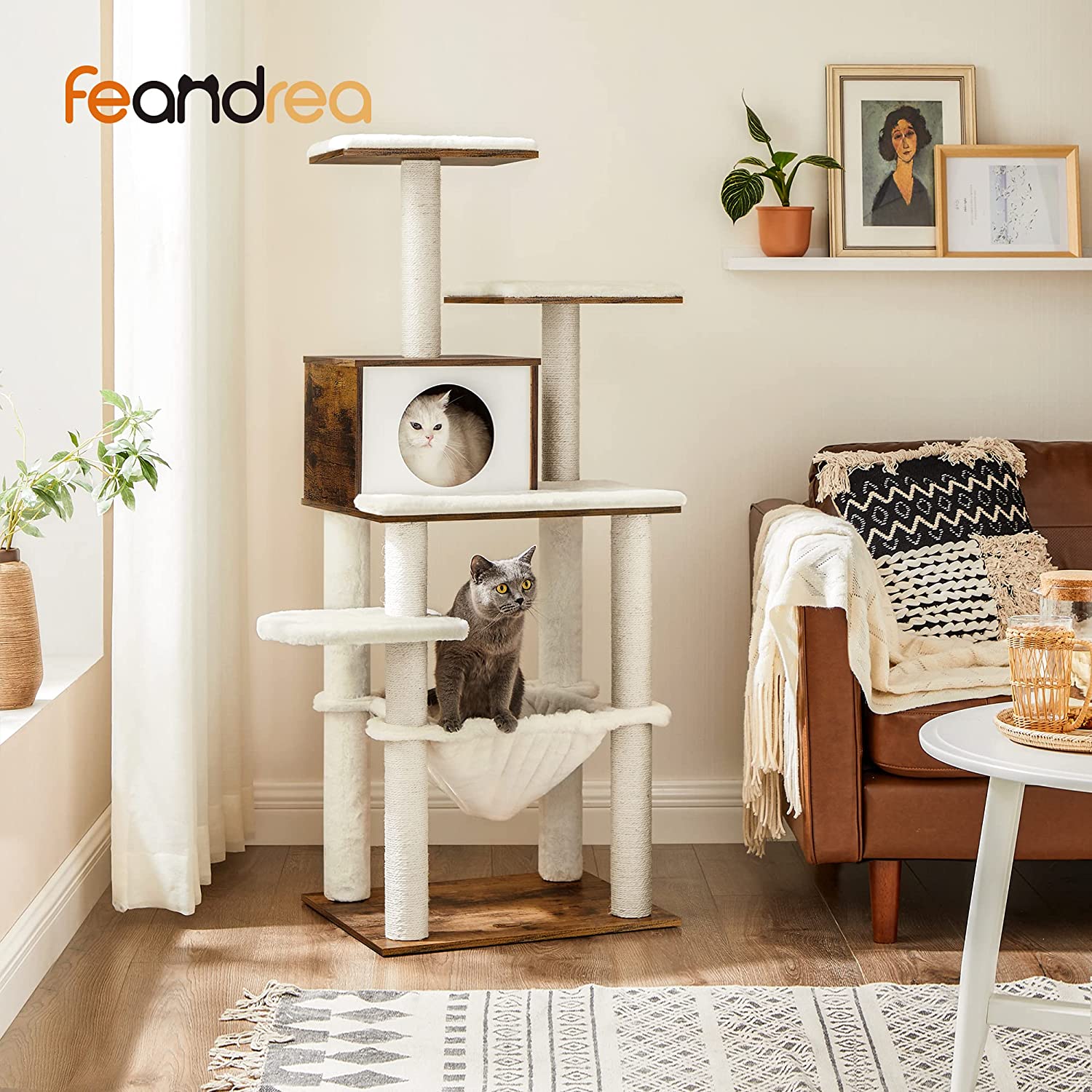 Scratching post - cat tree - With removable pillows - 3 plateaus - Modern - Vintage Brown
