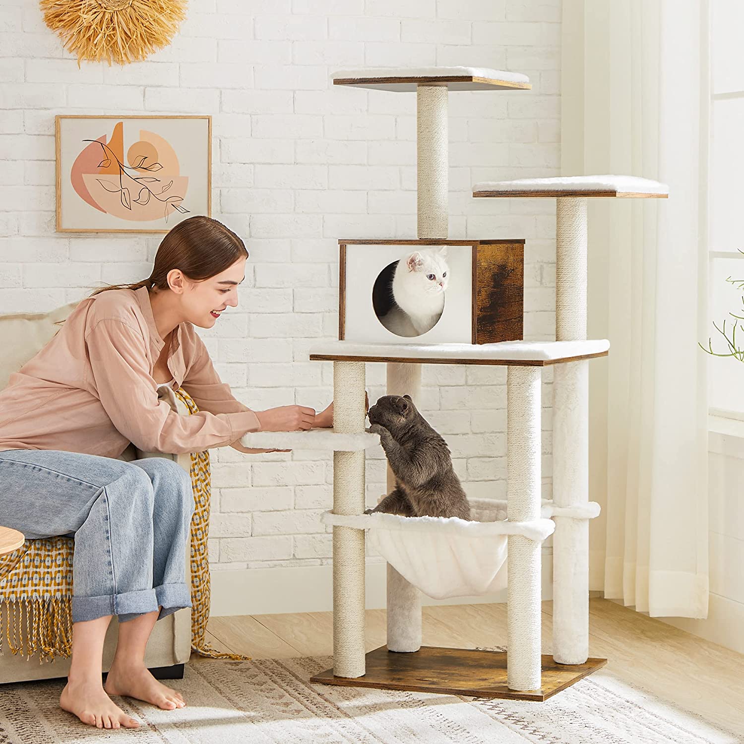 Scratching post - cat tree - With removable pillows - 3 plateaus - Modern - Vintage Brown