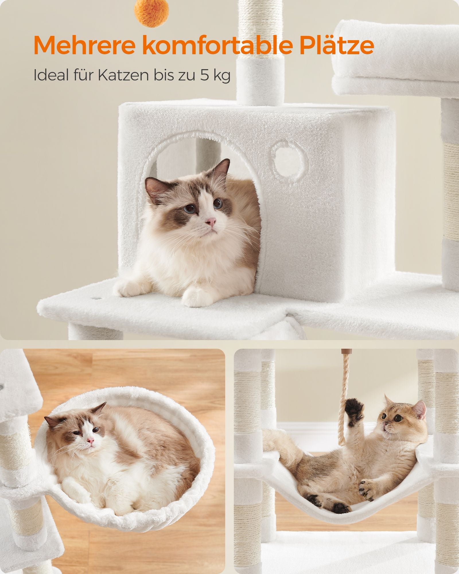 Large scratching post - with 13 scratching posts - Multiple levels - Crèmwit
