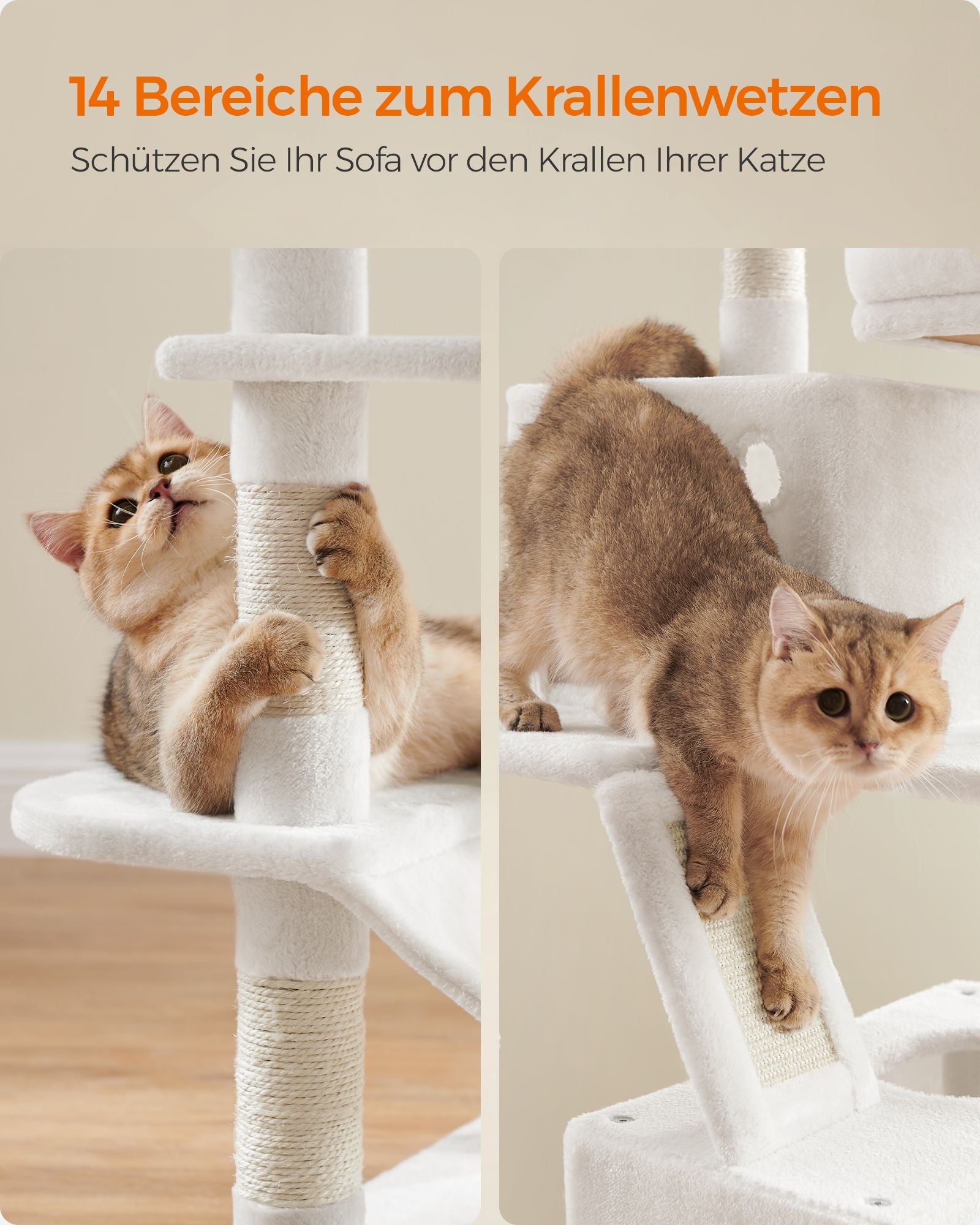 Large scratching post - with 13 scratching posts - Multiple levels - Crèmwit