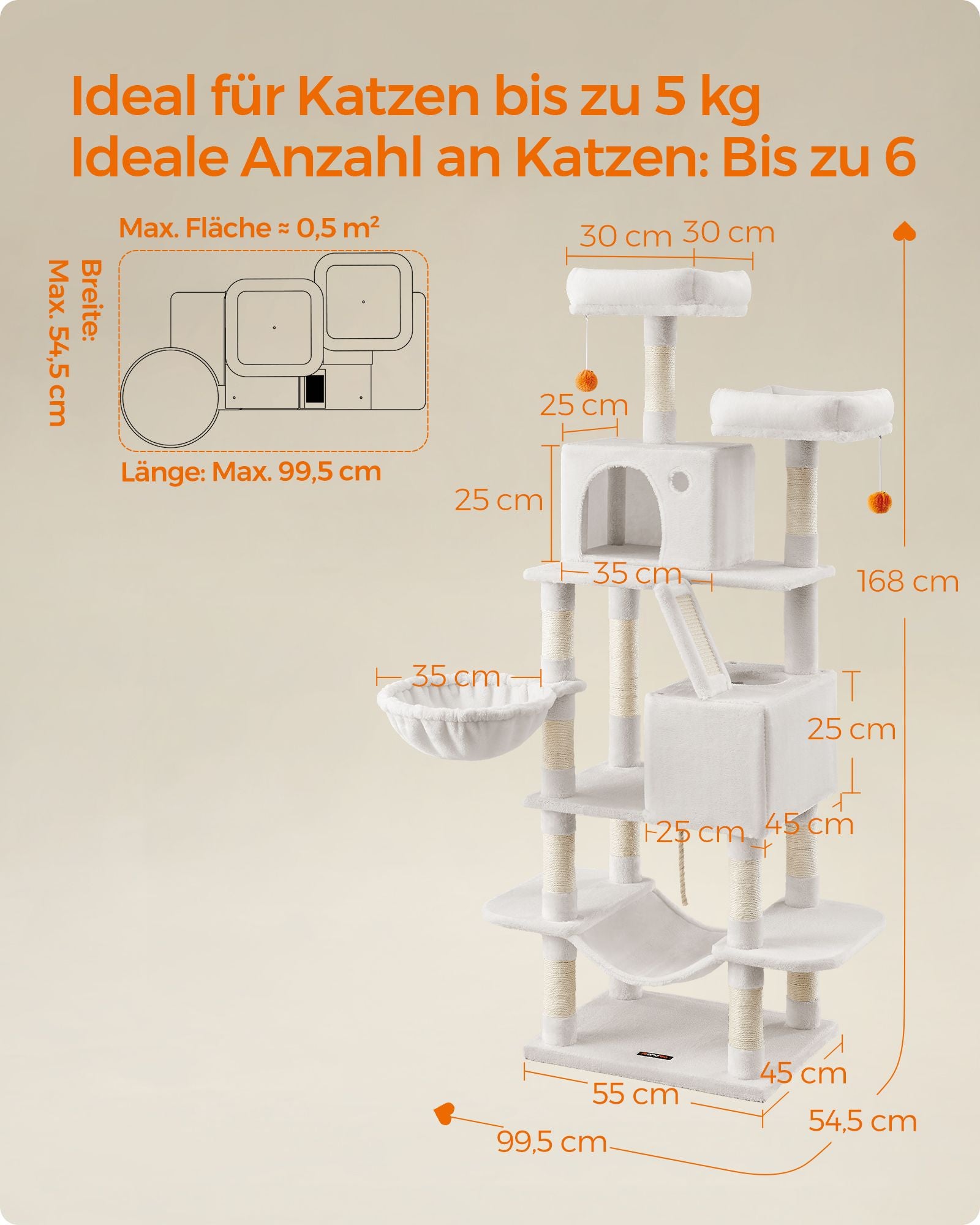 Large scratching post - with 13 scratching posts - Multiple levels - Crèmwit