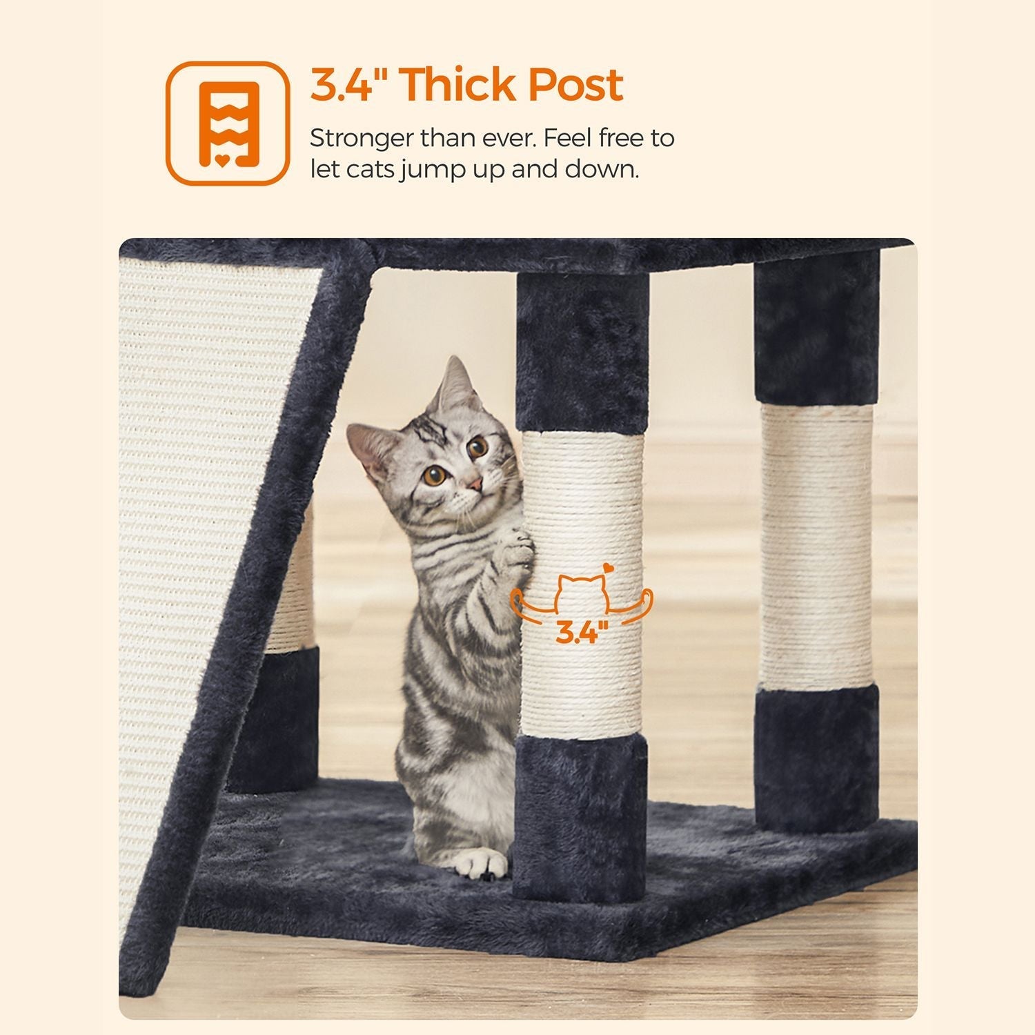 Scratching post XXL - 3 platforms and 2 caves - 172 cm - flue gray