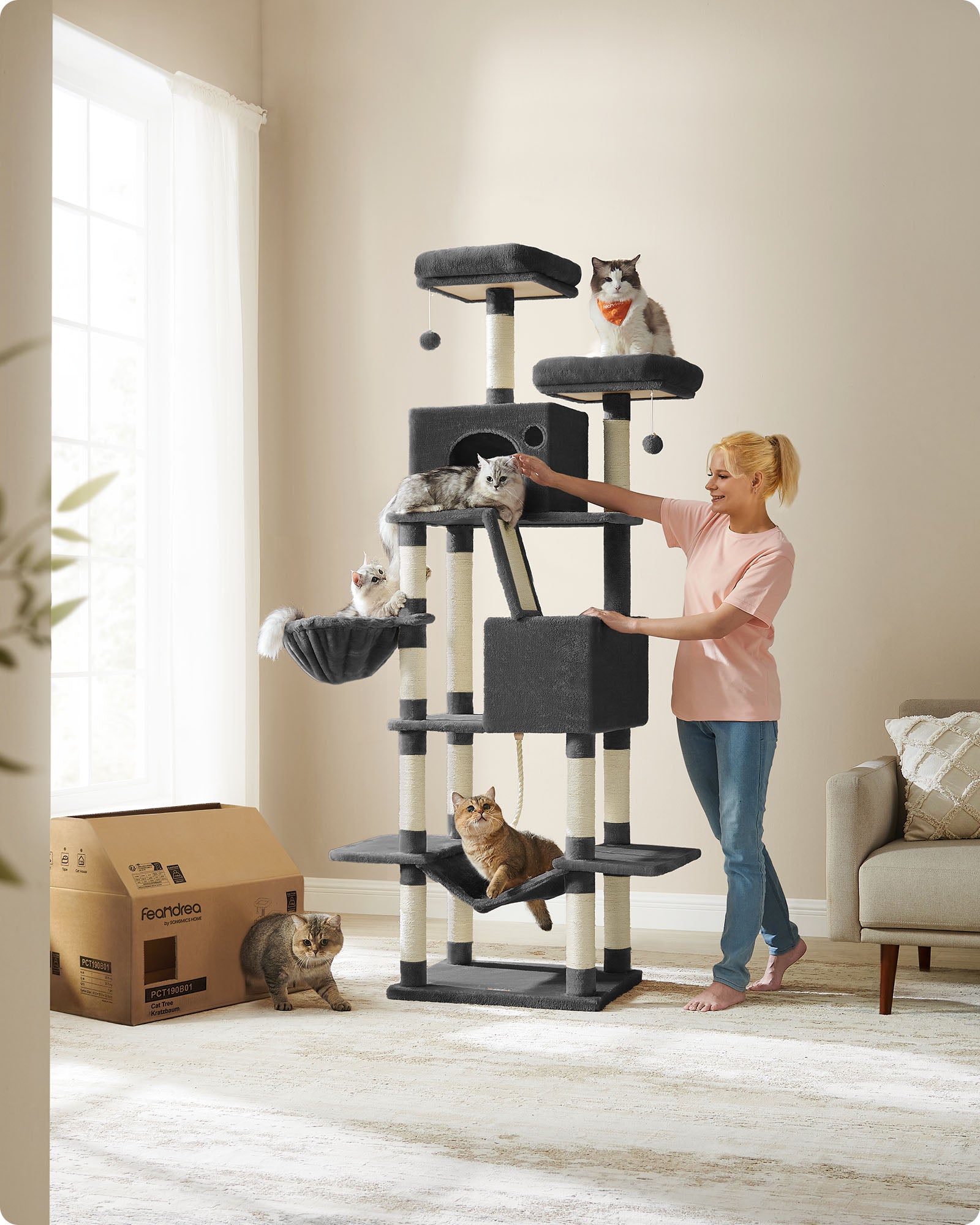 Large scratching post-206 cm high-multi-level-ink black