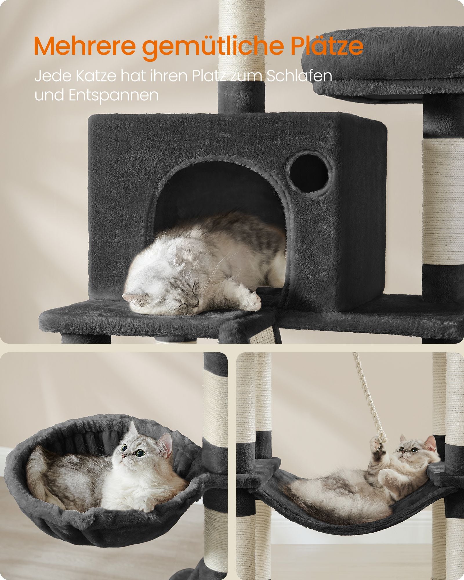 Large scratching post-206 cm high-multi-level-ink black