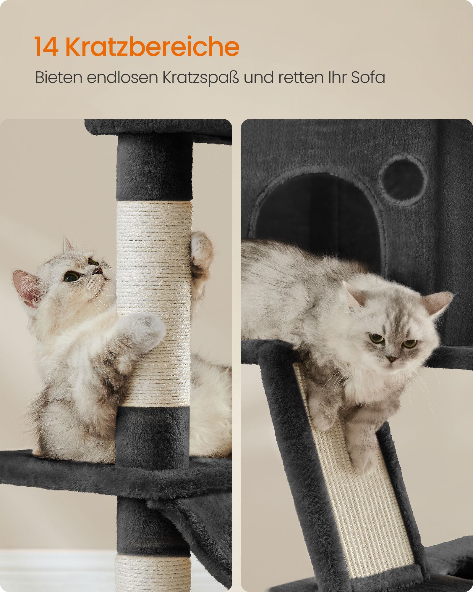 Large scratching post-206 cm high-multi-level-ink black