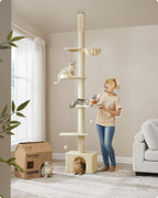 Scratching post ceiling high 231-291 cm in height adjustable beige