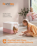 Litter box-with lid and scoop-spacious-white-pastel pink