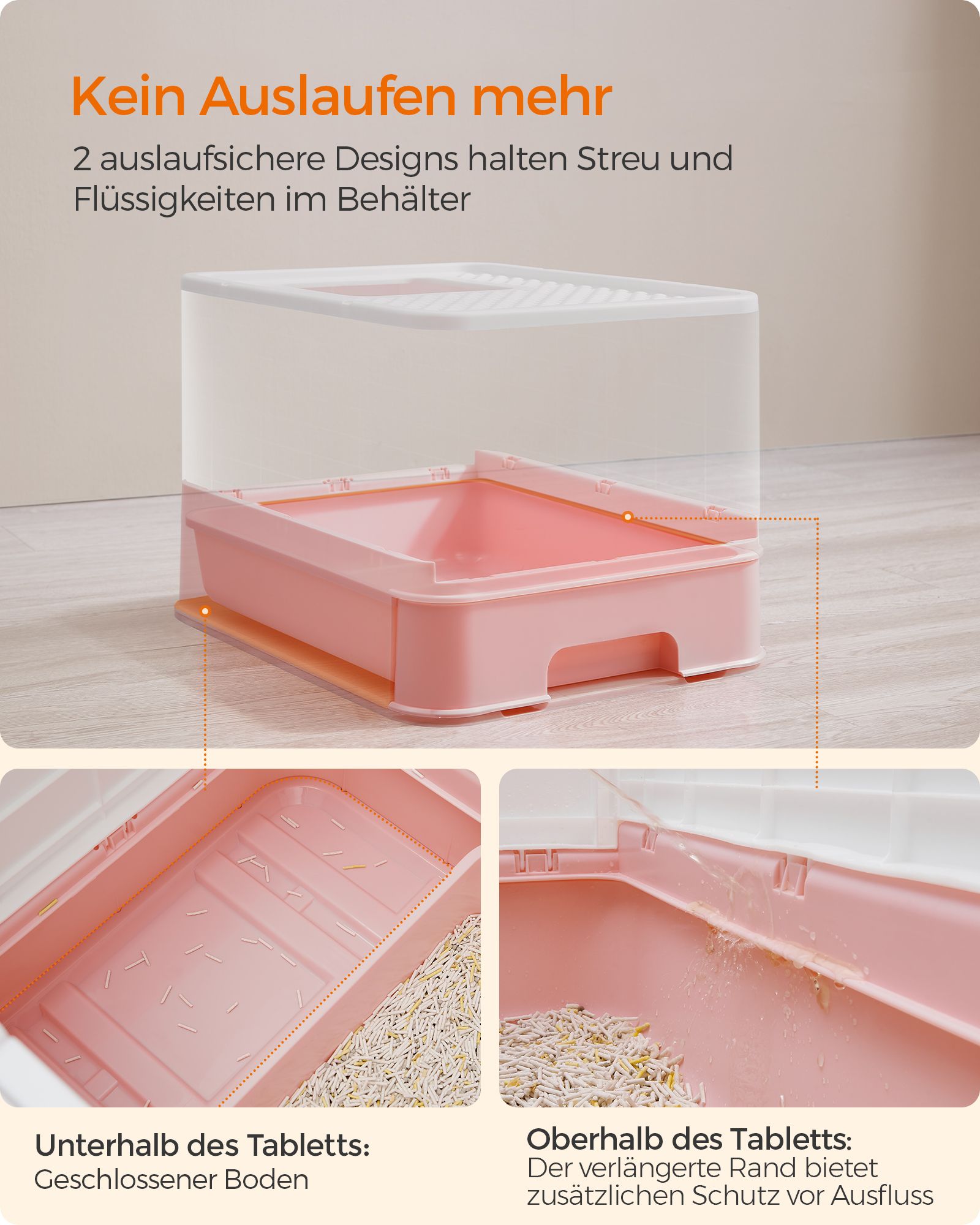 Litter box-with lid and scoop-spacious-white-pastel pink