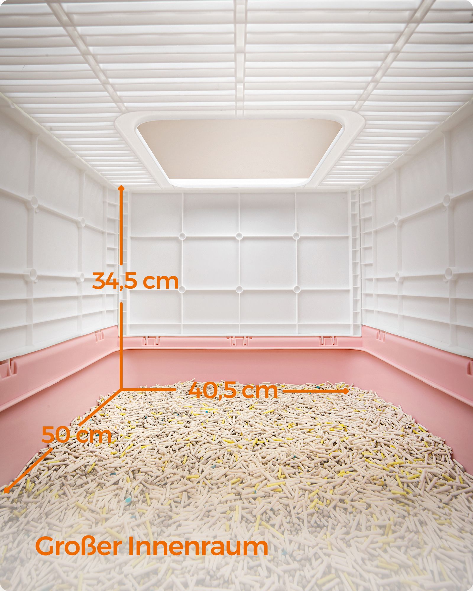 Litter box-with lid and scoop-spacious-white-pastel pink