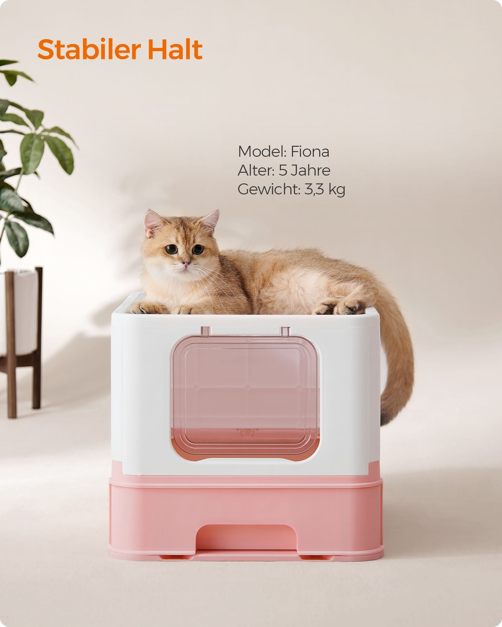 Litter box-with lid and scoop-spacious-white-pastel pink