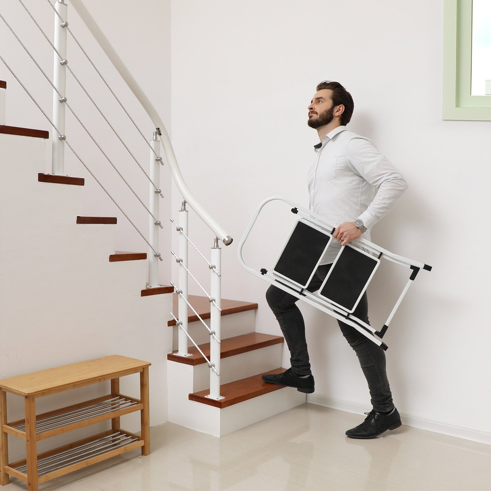 Stairladder - 2 steps - Step stool - Metal - Gray