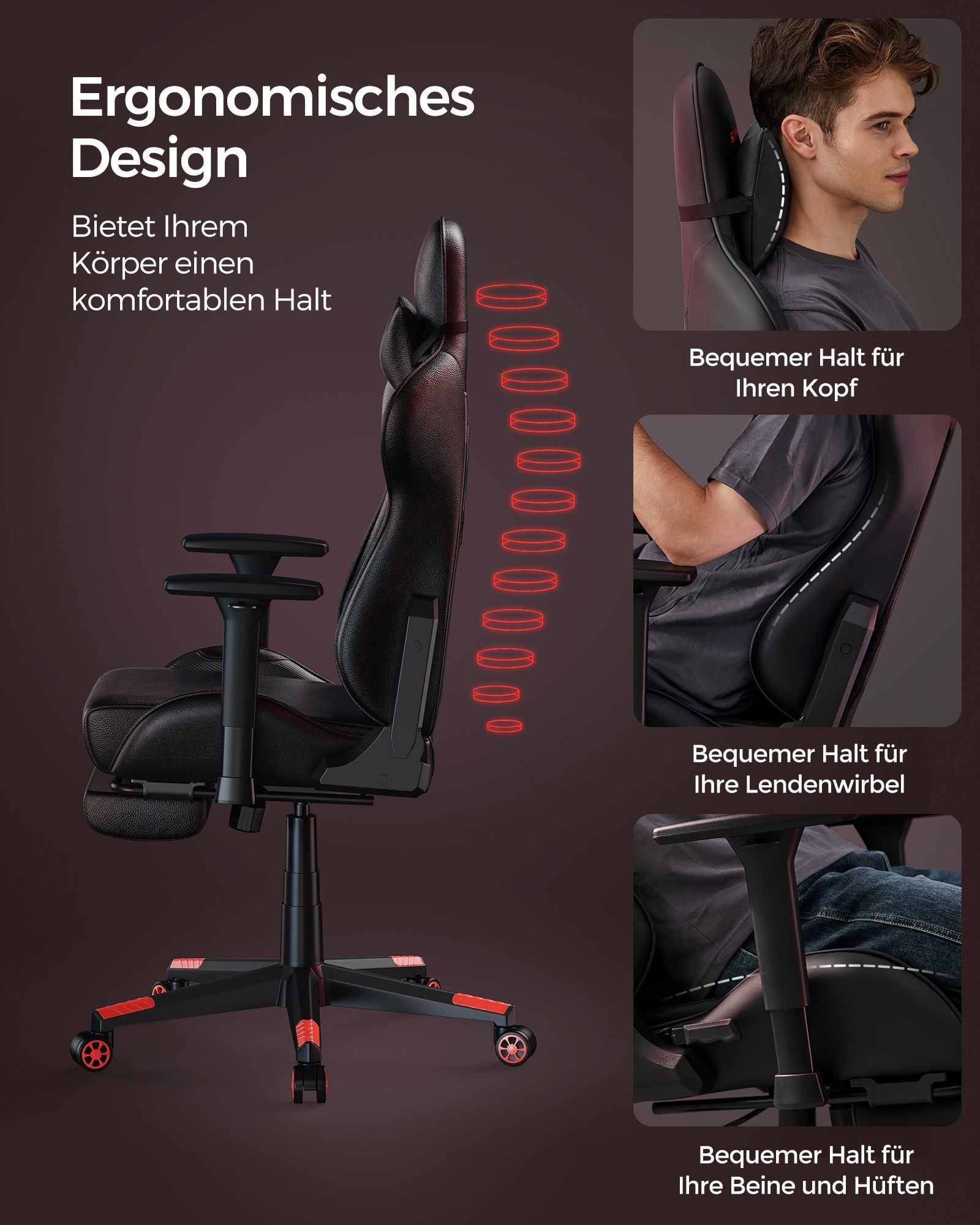 Office chair-Ergonomic-With Armrests & Kisses-Black-Rood