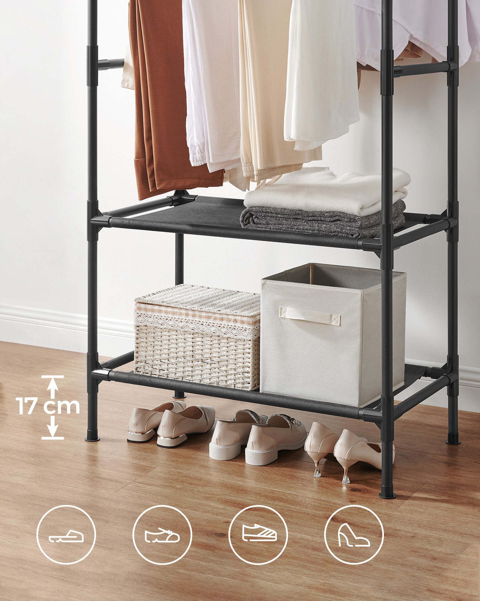 Metal clothing rack, easy to assemble, white