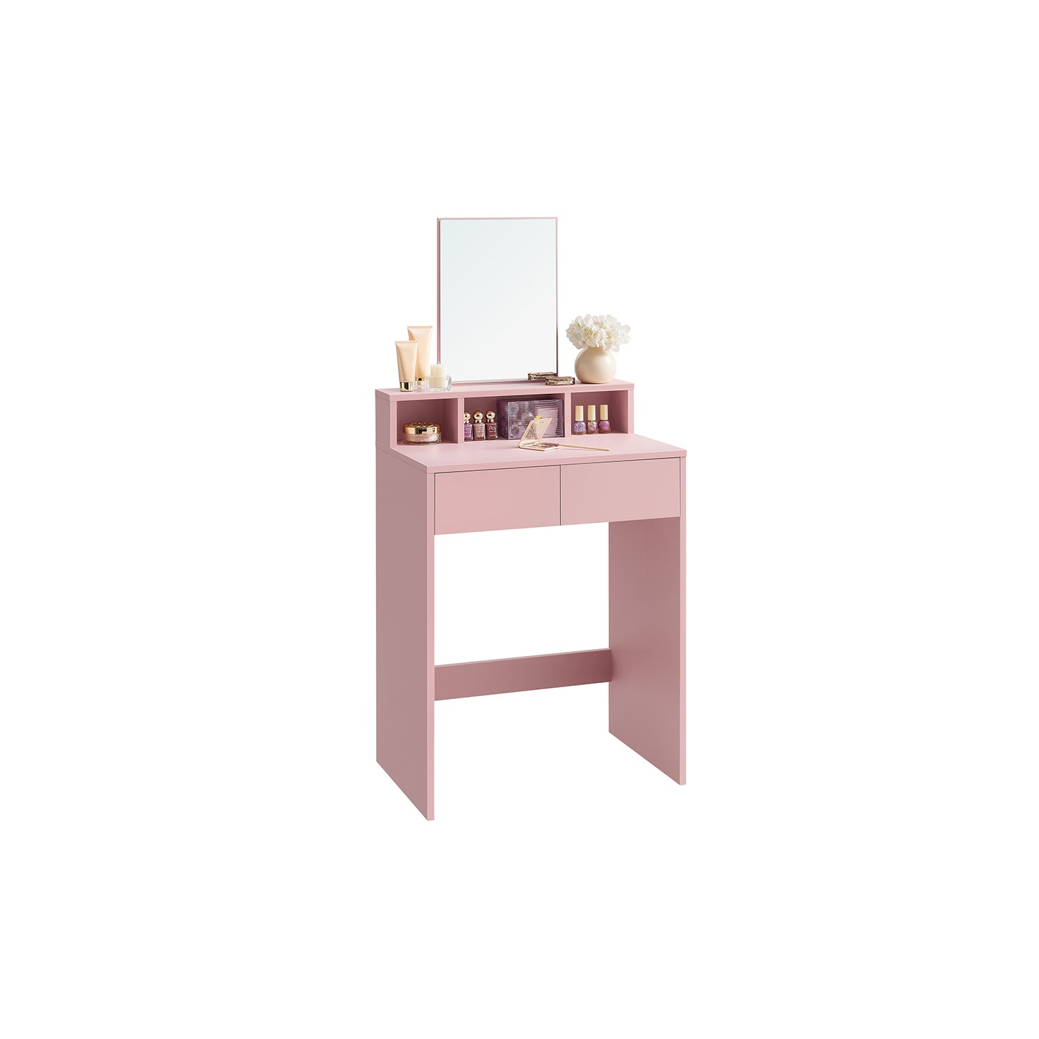 Dressing table with mirror and 2 drawers pastel pink