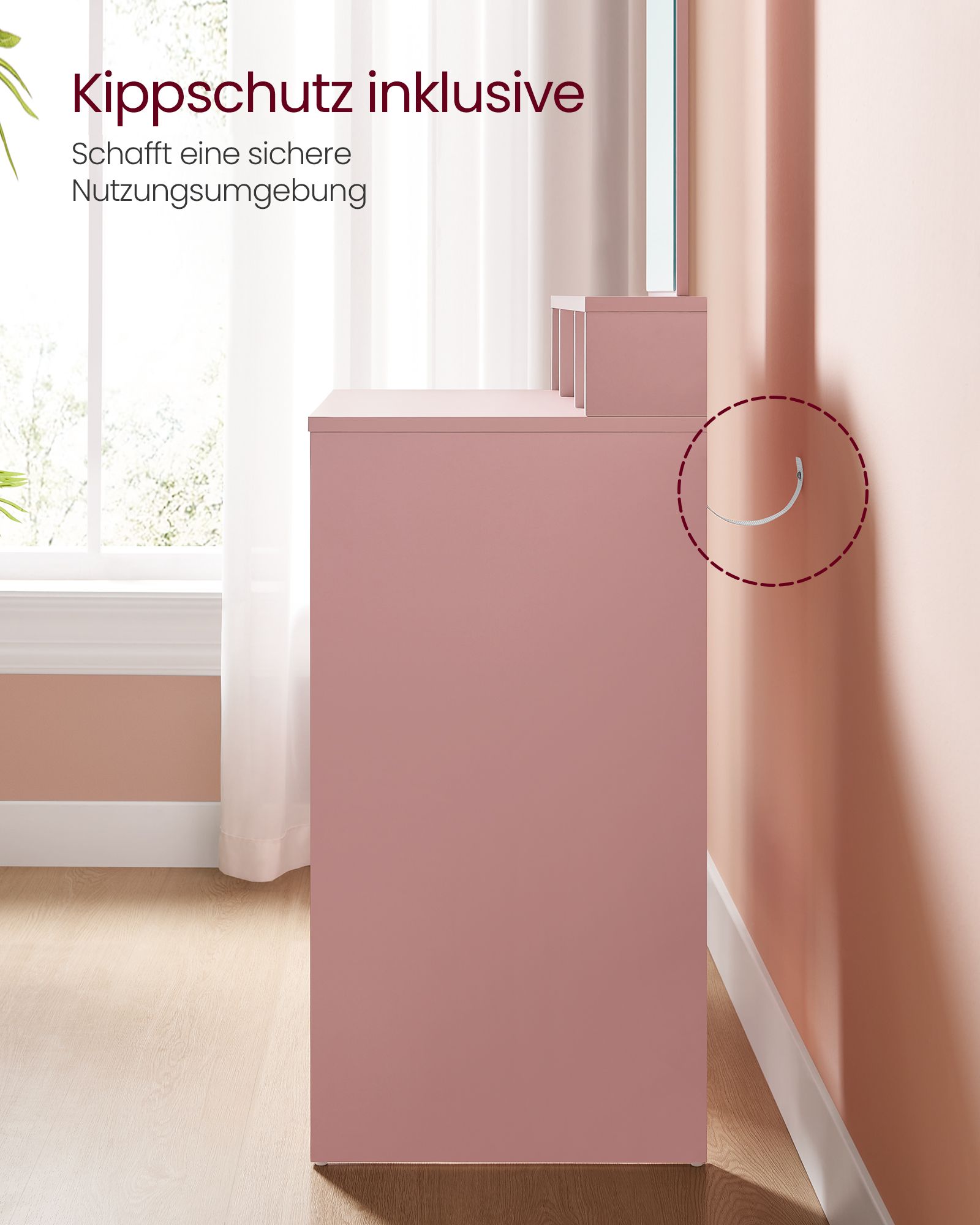 Dressing table with mirror and 2 drawers pastel pink