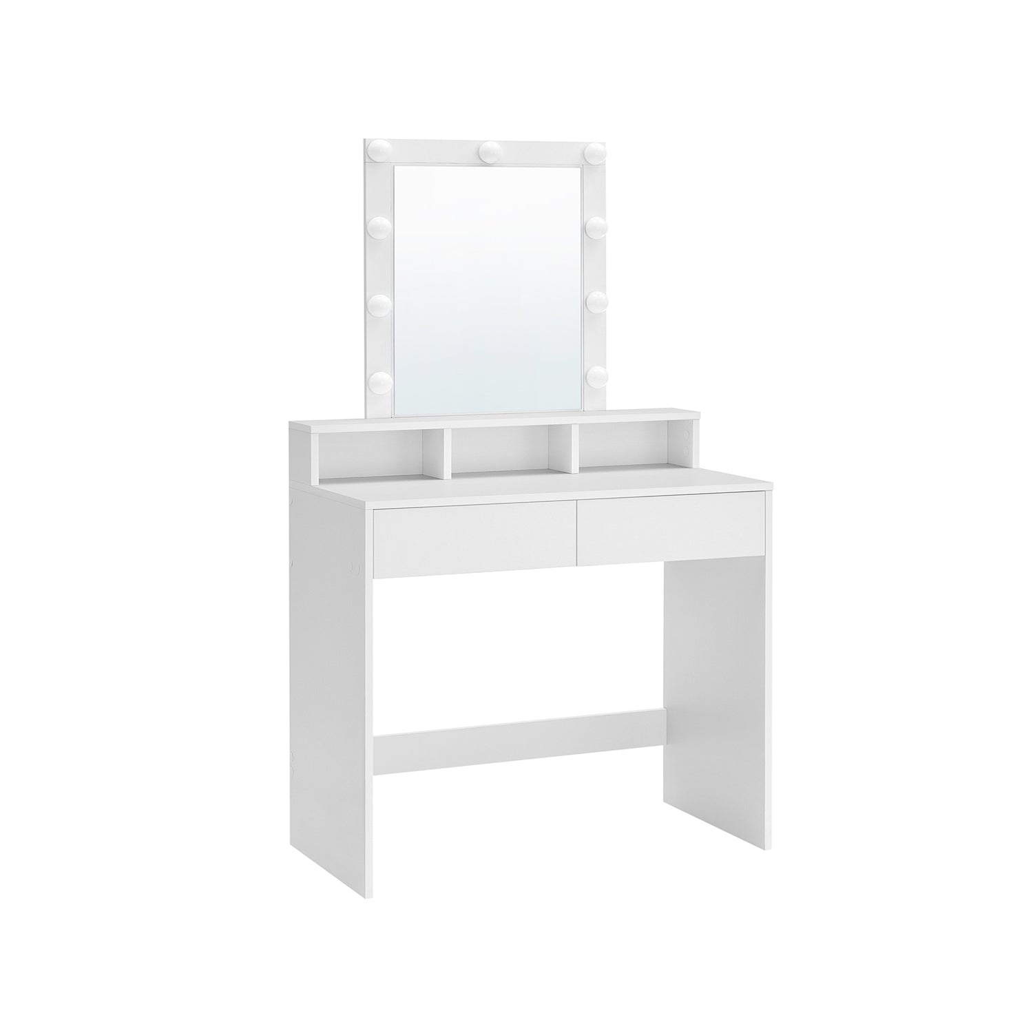 Dressing table - makeup table with mirror and dimmable light bulbs - 2 drawers - white