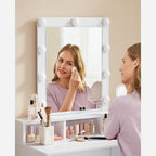 Dressing table - makeup table with mirror and dimmable light bulbs - 2 drawers - white