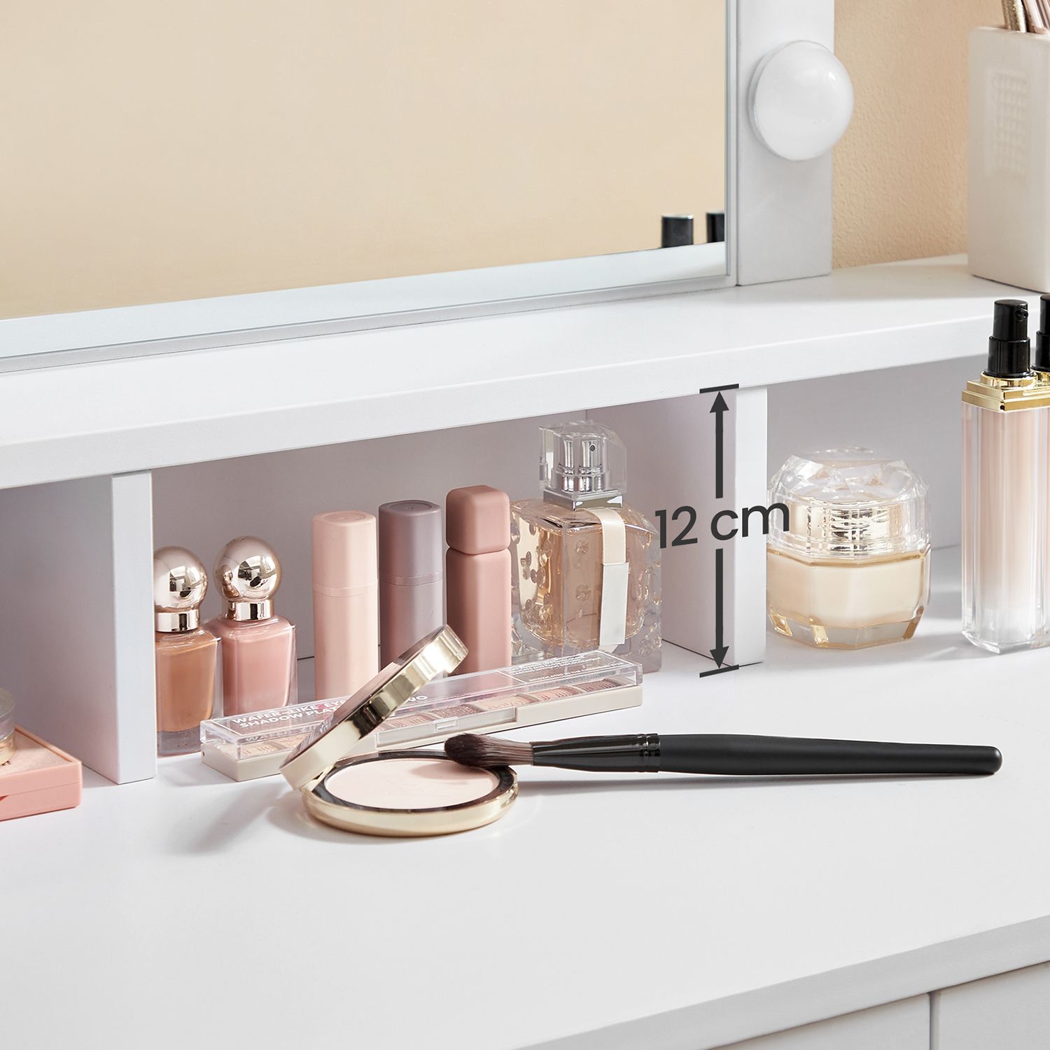 Dressing table - makeup table with mirror and dimmable light bulbs - 2 drawers - white
