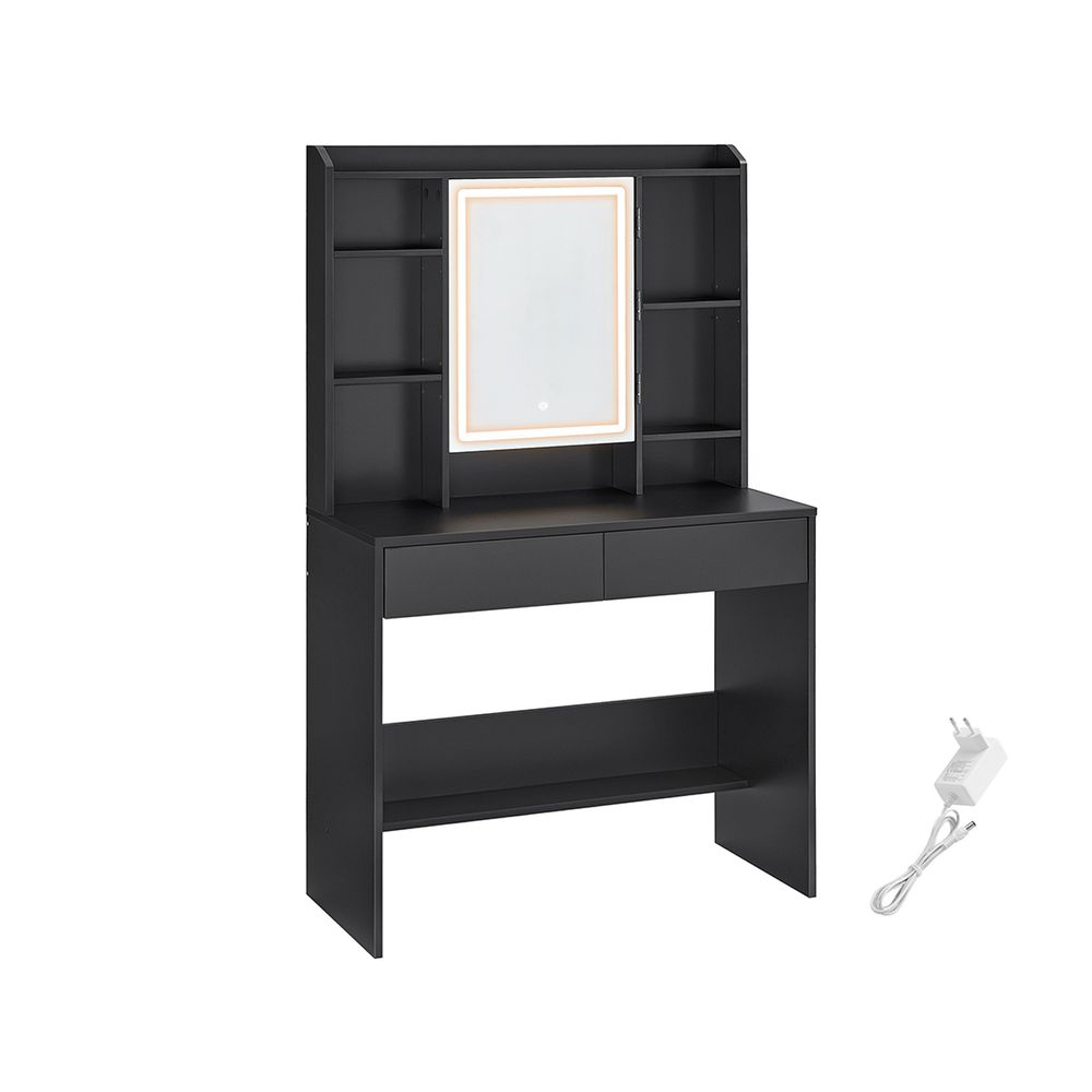 Dressing table - makeup table - with LED lighting and mirror - 2 drawers - made of wood - white