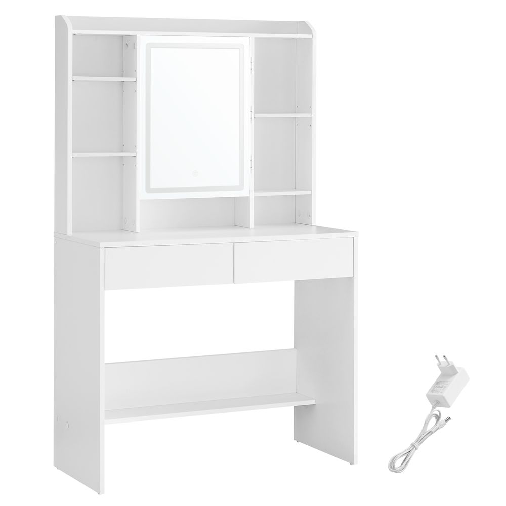 Dressing table - makeup table - with LED lighting and mirror - 2 drawers - made of wood - white