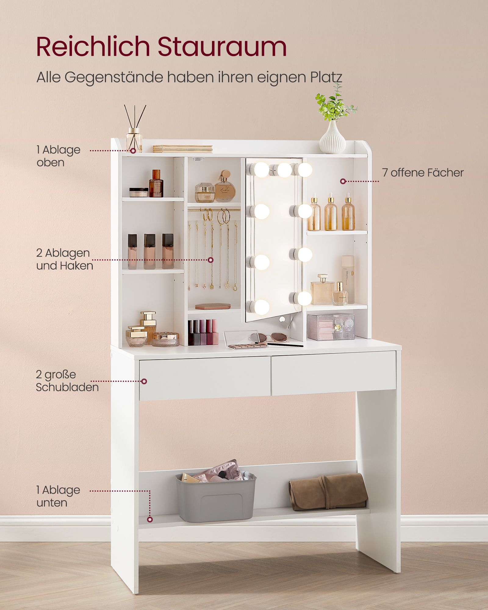 Dressing table - modern - with mirror and drawers