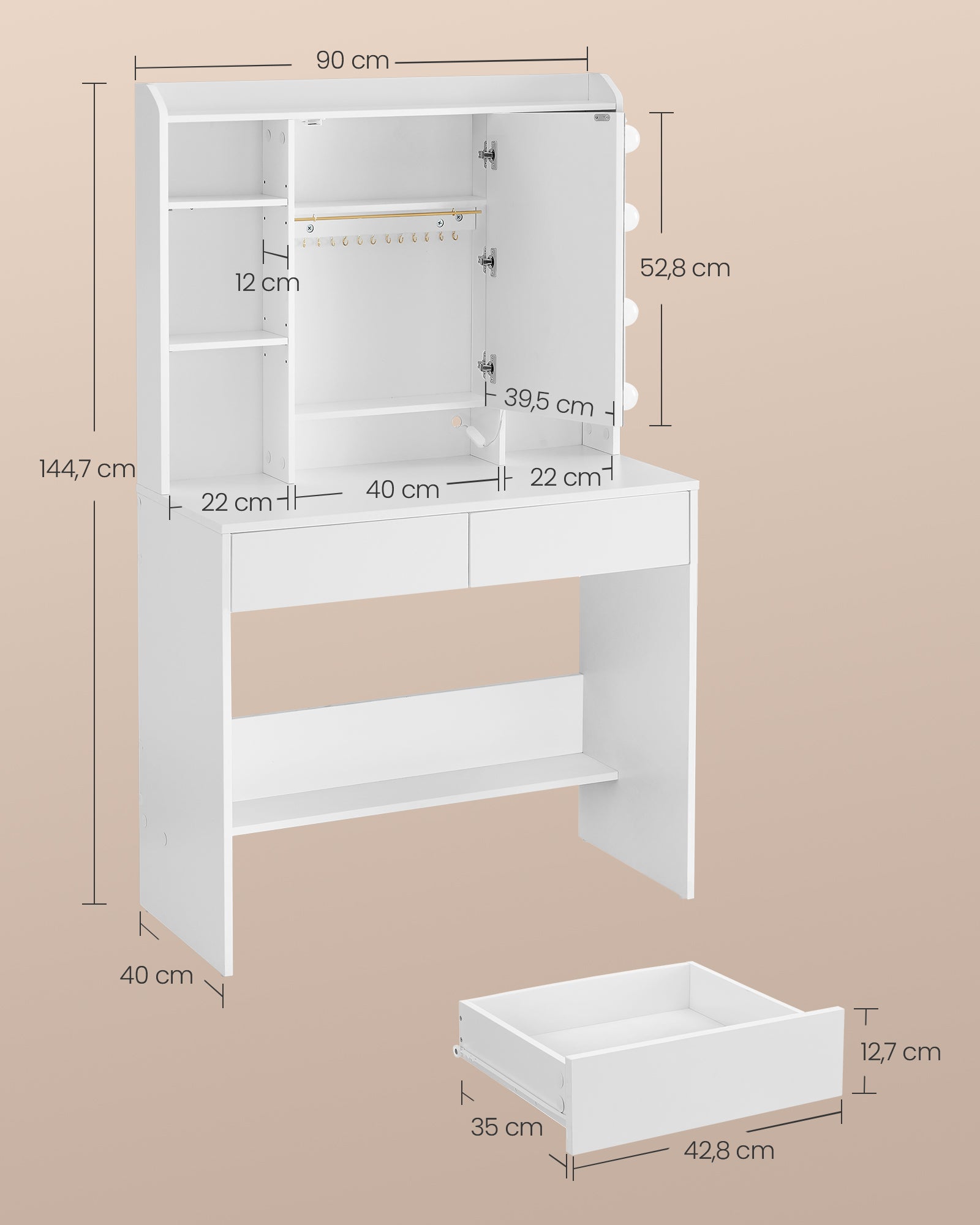 Dressing table - modern - with mirror and drawers
