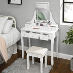 Dressing table - Make -up table - With mirror - 5 drawers - LED lighting - White