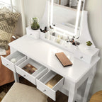 Dressing table - Make -up table - With mirror - 5 drawers - LED lighting - White
