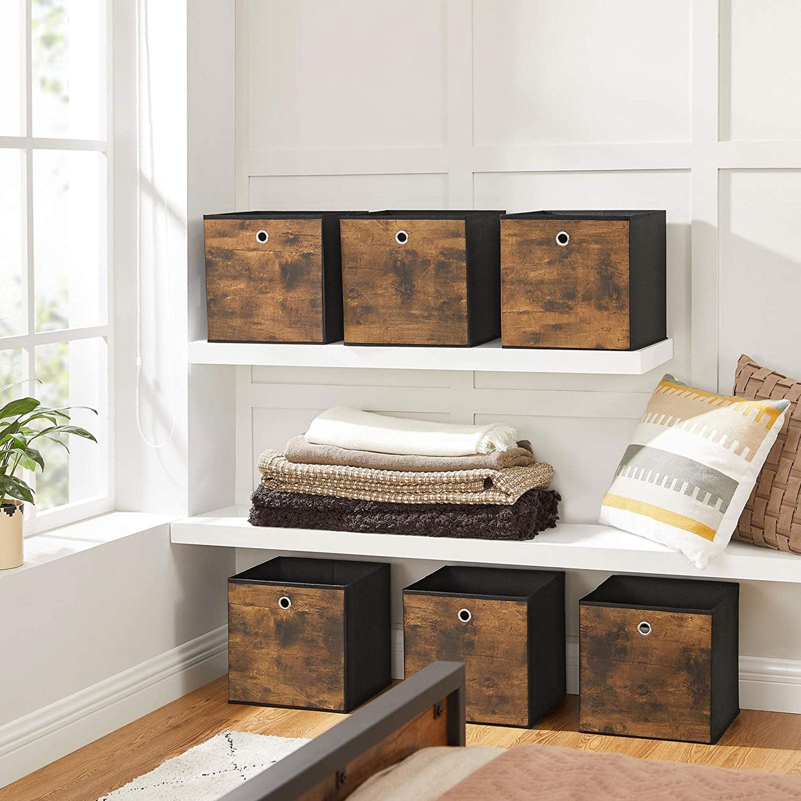 Storage boxes - Storage boxes - Wood look - Set of 6 - Brown